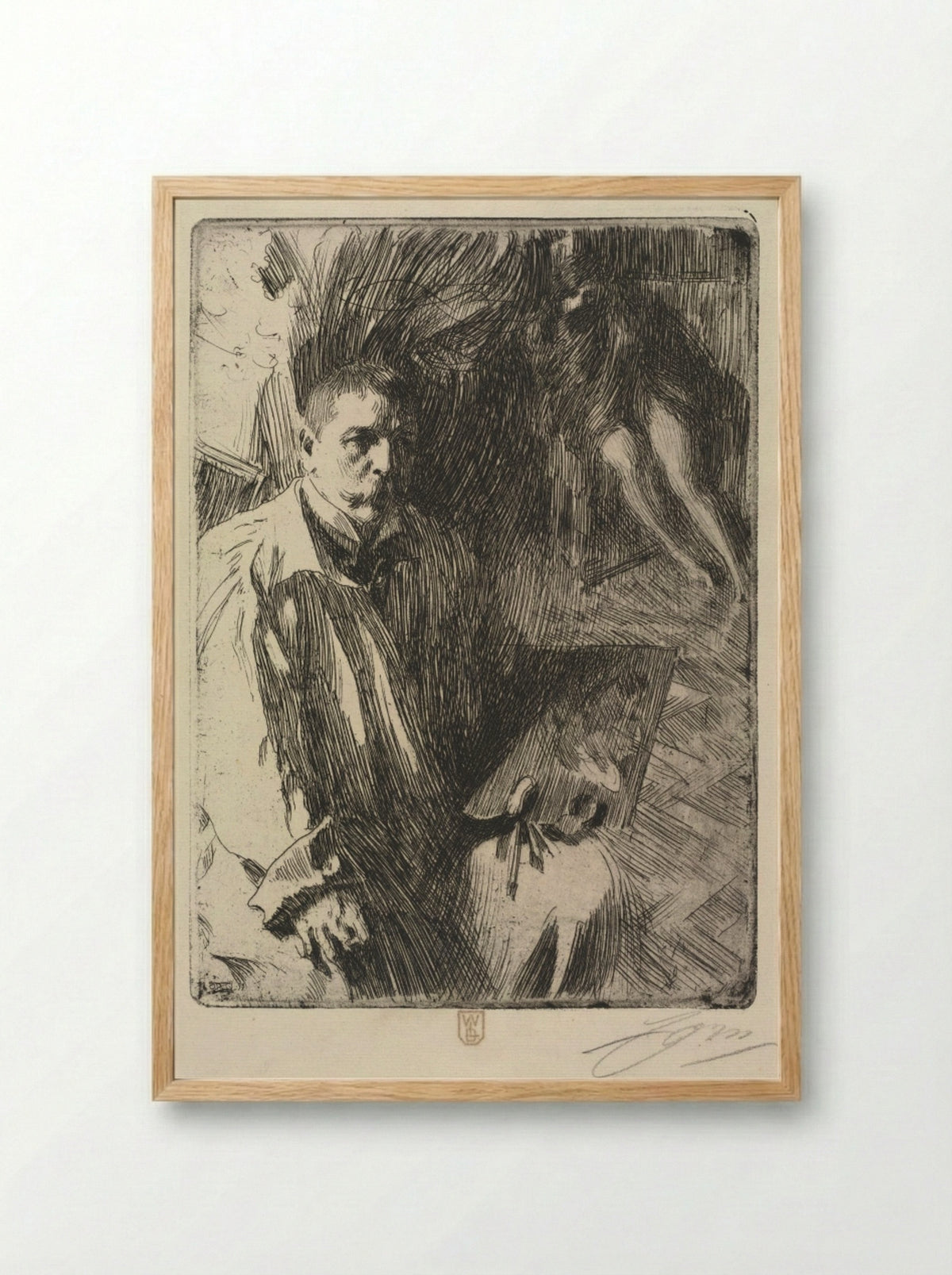 Portrait of the Artist and His Model - Anders Zorn - Framed Print Wood