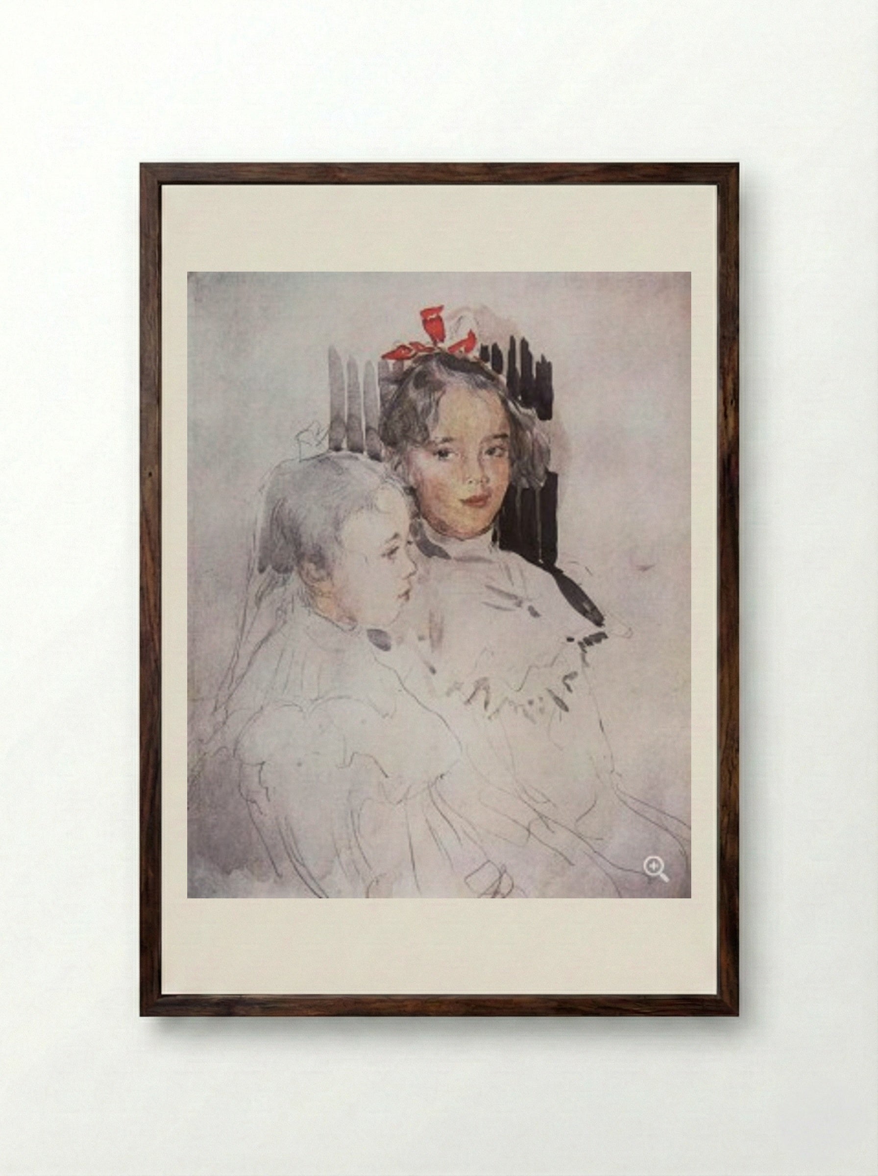 Portrait of the Children of S. Botkin - Valentin Serov - Framed Print Dark Wood