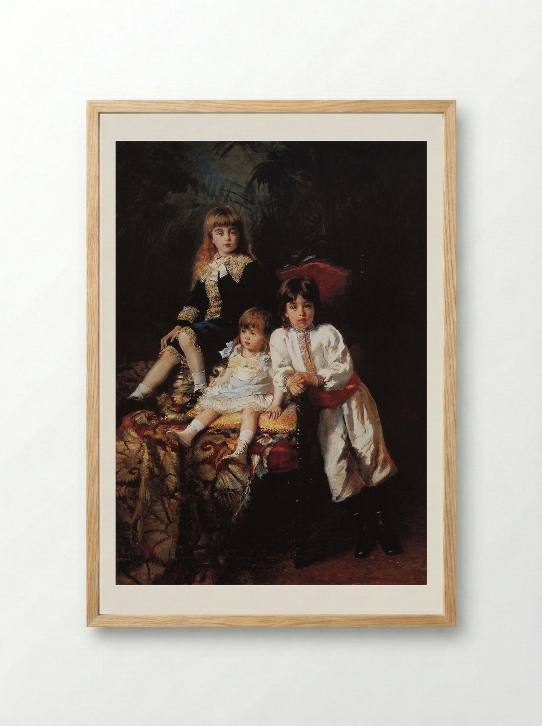 Portrait of the Children of the Artist - Konstantin Makovsky - Framed Print Wood