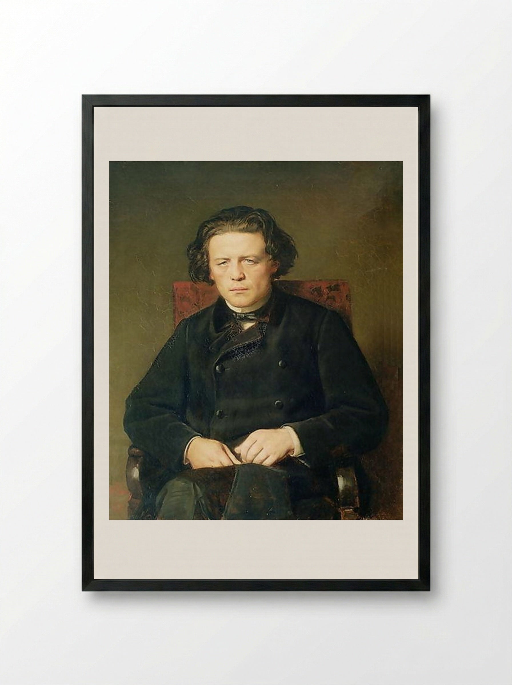 Portrait of the Composer Anton Rubinstein - Vasily Perov - Framed Print Black