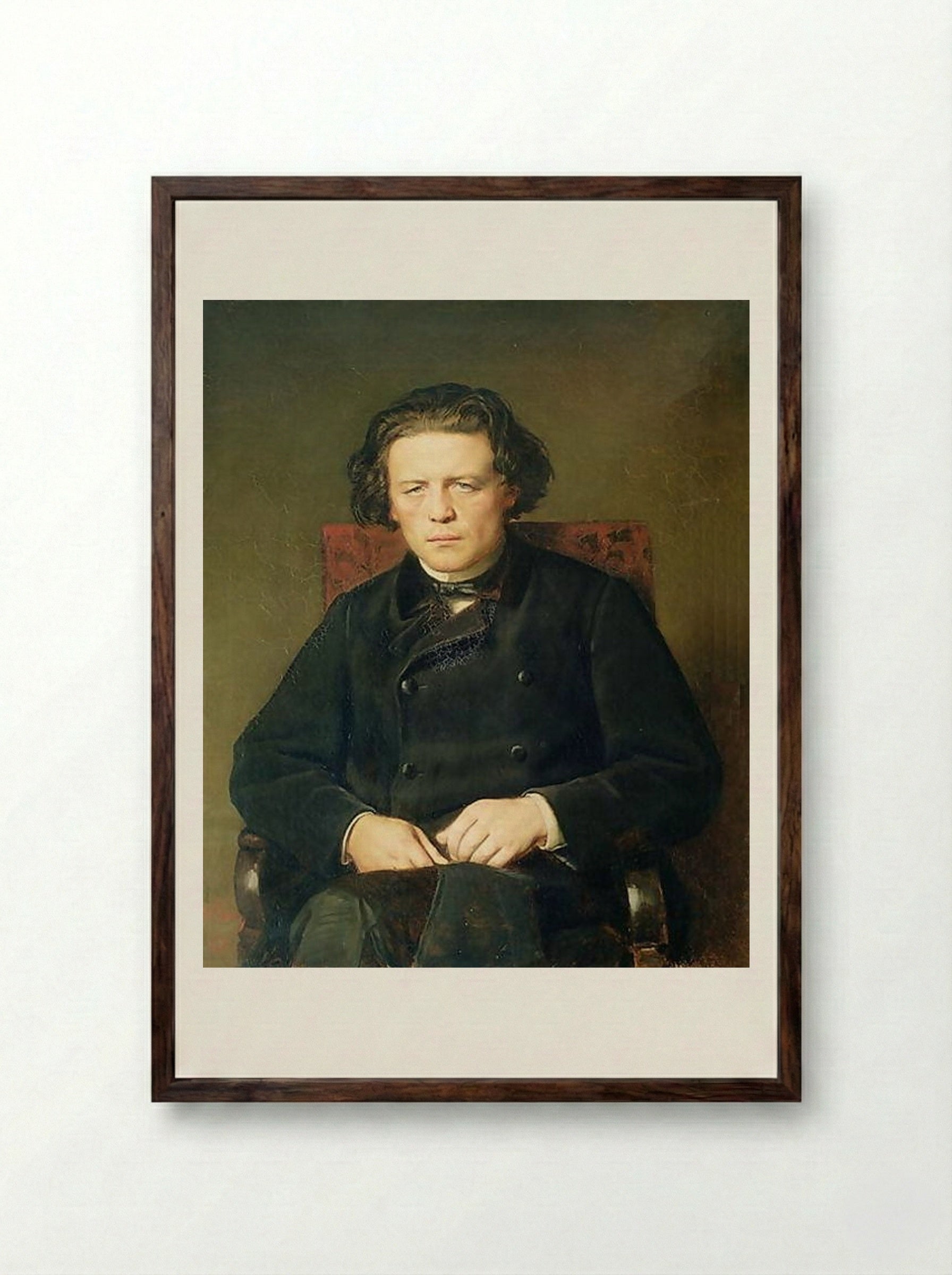 Portrait of the Composer Anton Rubinstein - Vasily Perov - Framed Print Dark Wood