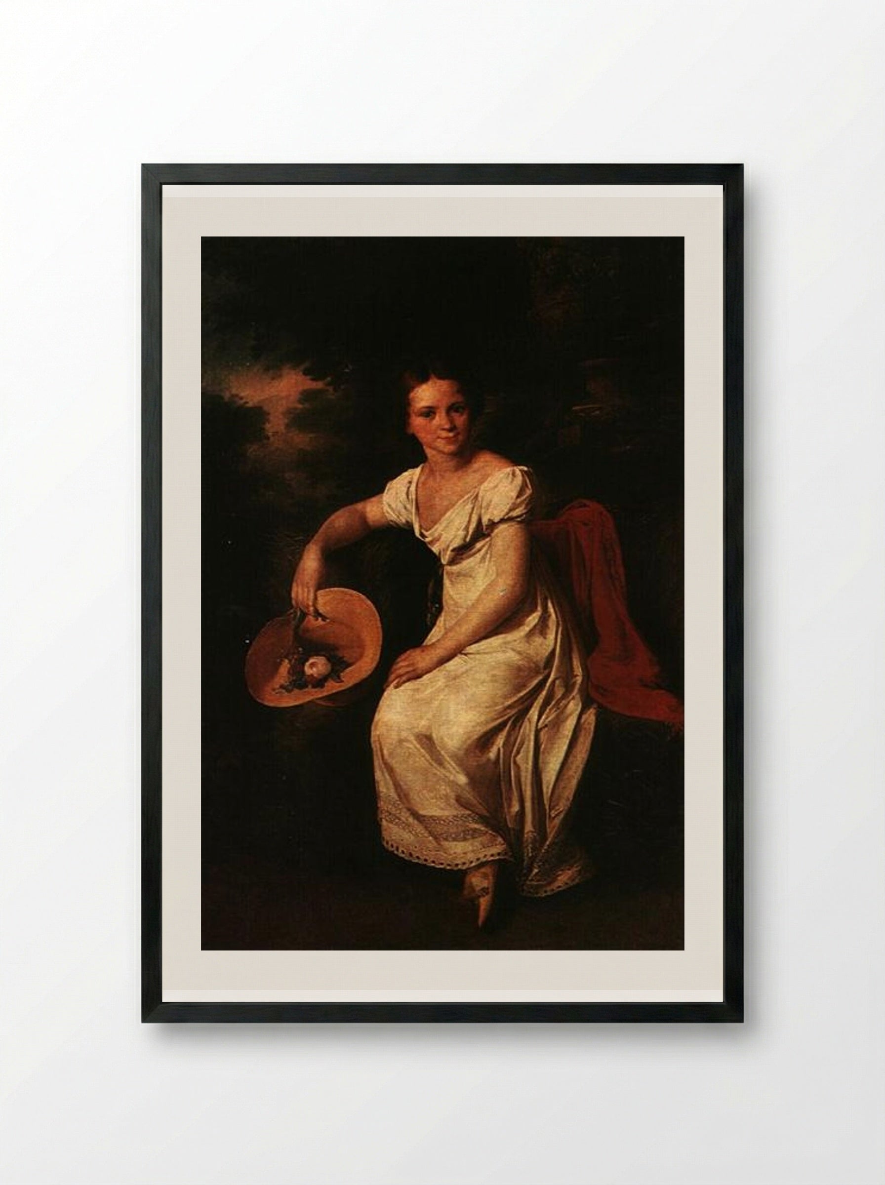 Portrait of the Dancer T. S. Karpakova - Vasily Tropinin - Framed Print Black