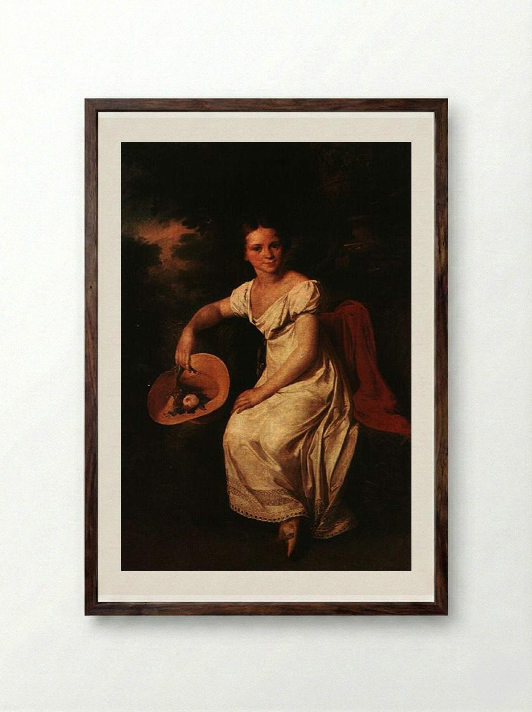 Portrait of the Dancer T. S. Karpakova - Vasily Tropinin - Framed Print Dark Wood