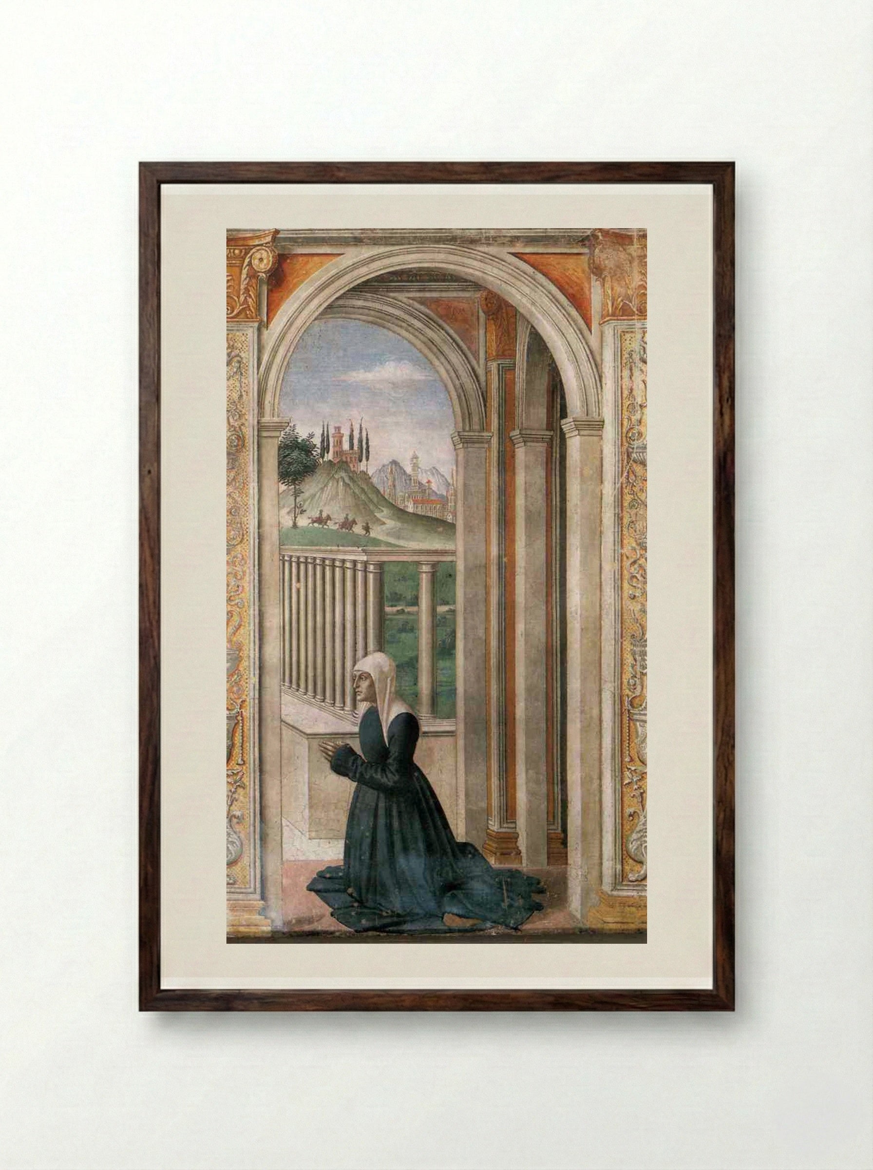 Portrait of the Donor Francesca Pitti Tornabuoni - Domenico Ghirlandaio - Framed Print Dark Wood