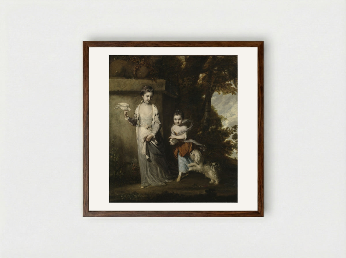 Portrait of the Ladies Amabel and Mary Jemima Yorke - Joshua Reynolds - Framed Print Dark Wood
