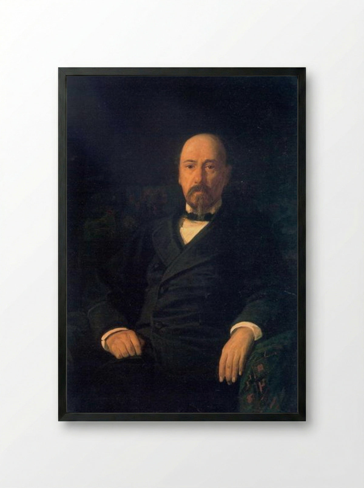 Portrait of the Poet Nikolay Nekrasov - Nikolai Ge - Framed Print Black