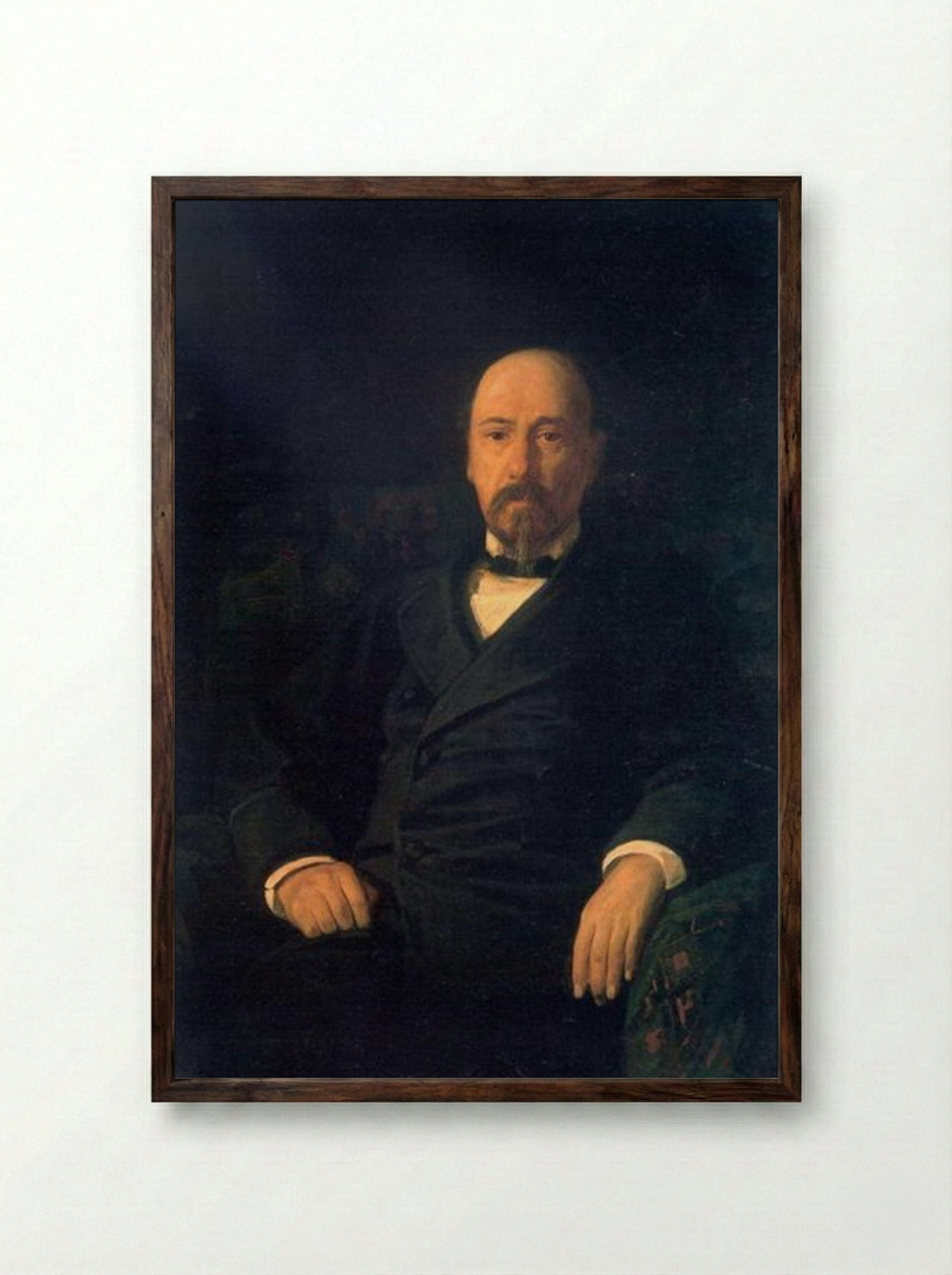 Portrait of the Poet Nikolay Nekrasov - Nikolai Ge - Framed Print Dark Wood