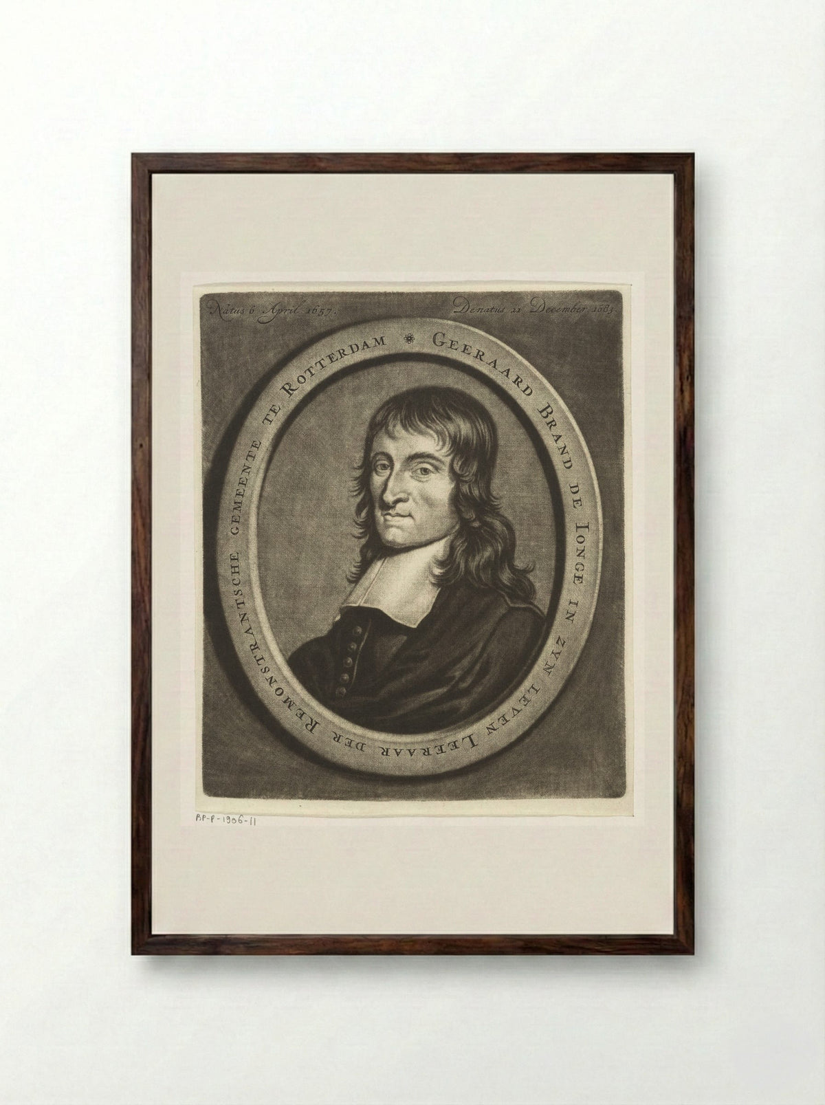 Portrait of the Remonstrant Minister Gerard Brand de Jonge - Christoffel Lubienitzki - Framed Print Dark Wood