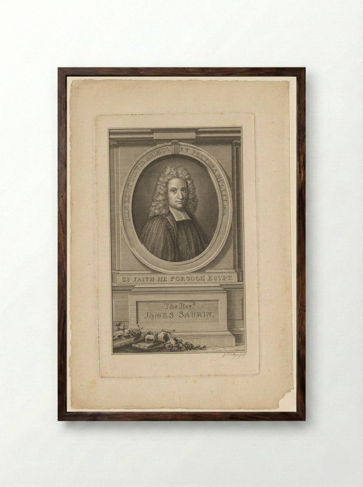 Portrait of the Reverend James Saurin - Joseph Collyer - Framed Print Dark Wood