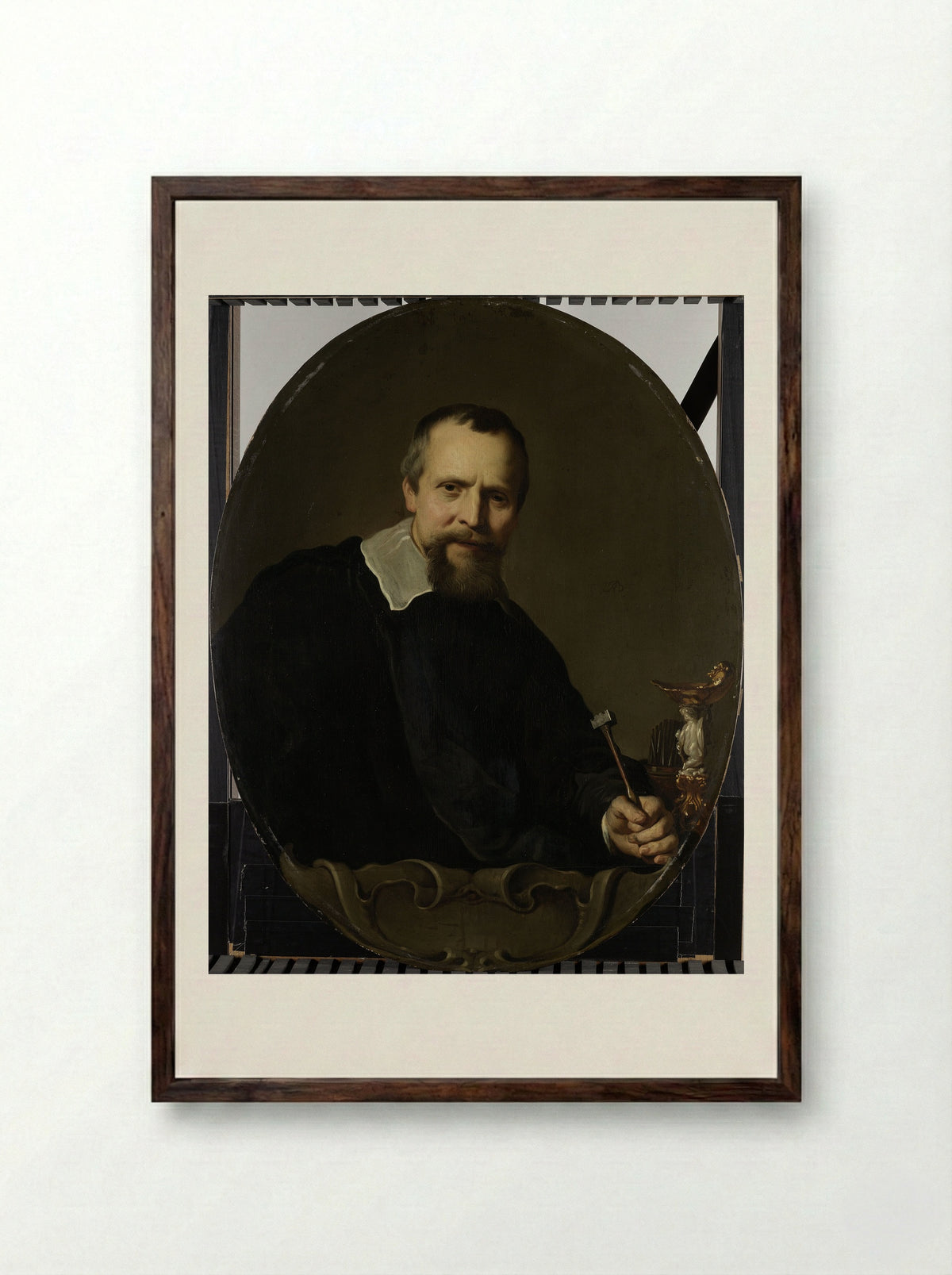 Portrait of the Silversmith Johannes Lutma - Jacob Adriaensz Backer - Framed Print Dark Wood