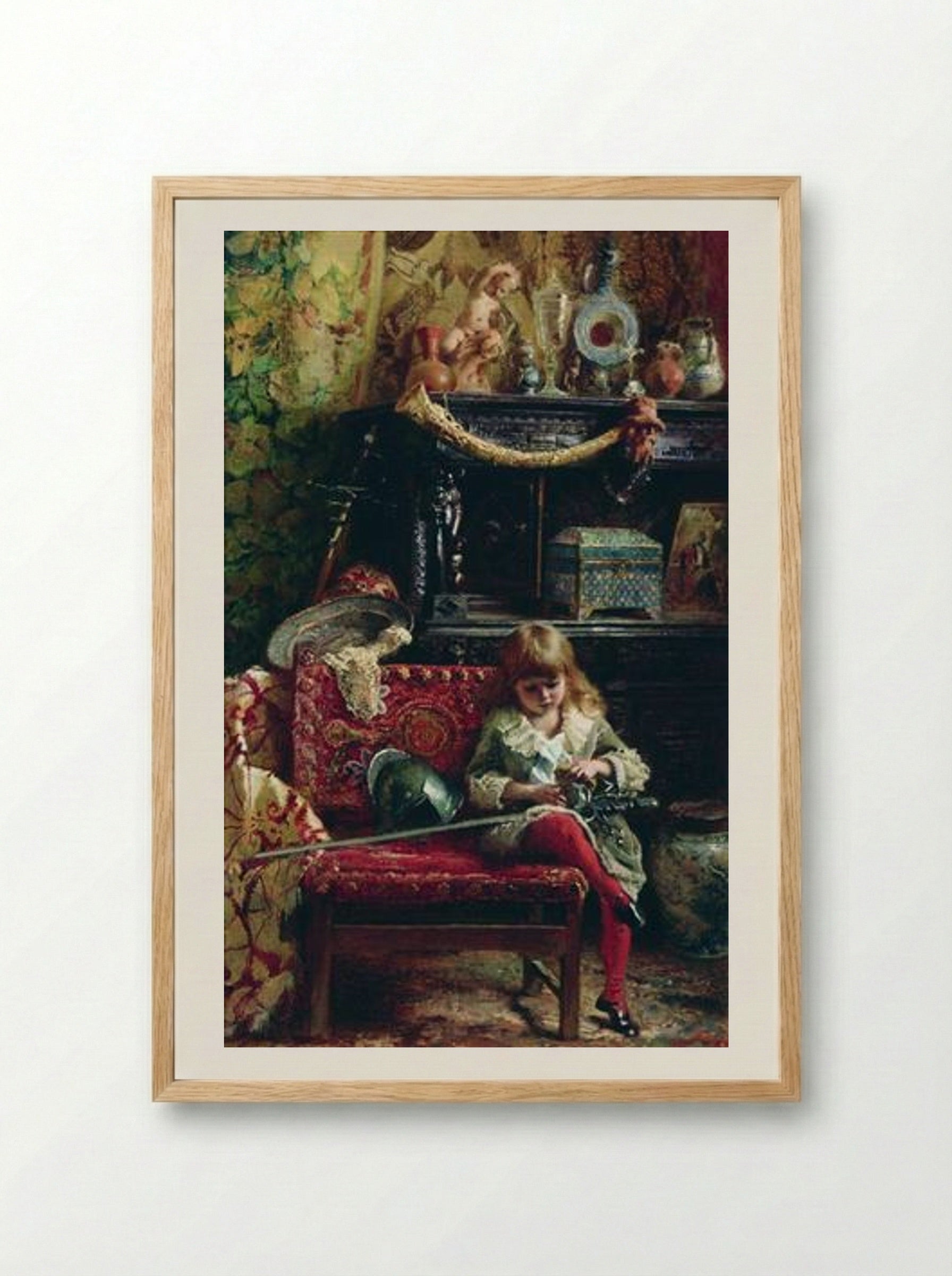 Portrait of the Son in Workshop (Small Antique Dealer) - Konstantin Makovsky - Framed Print Wood