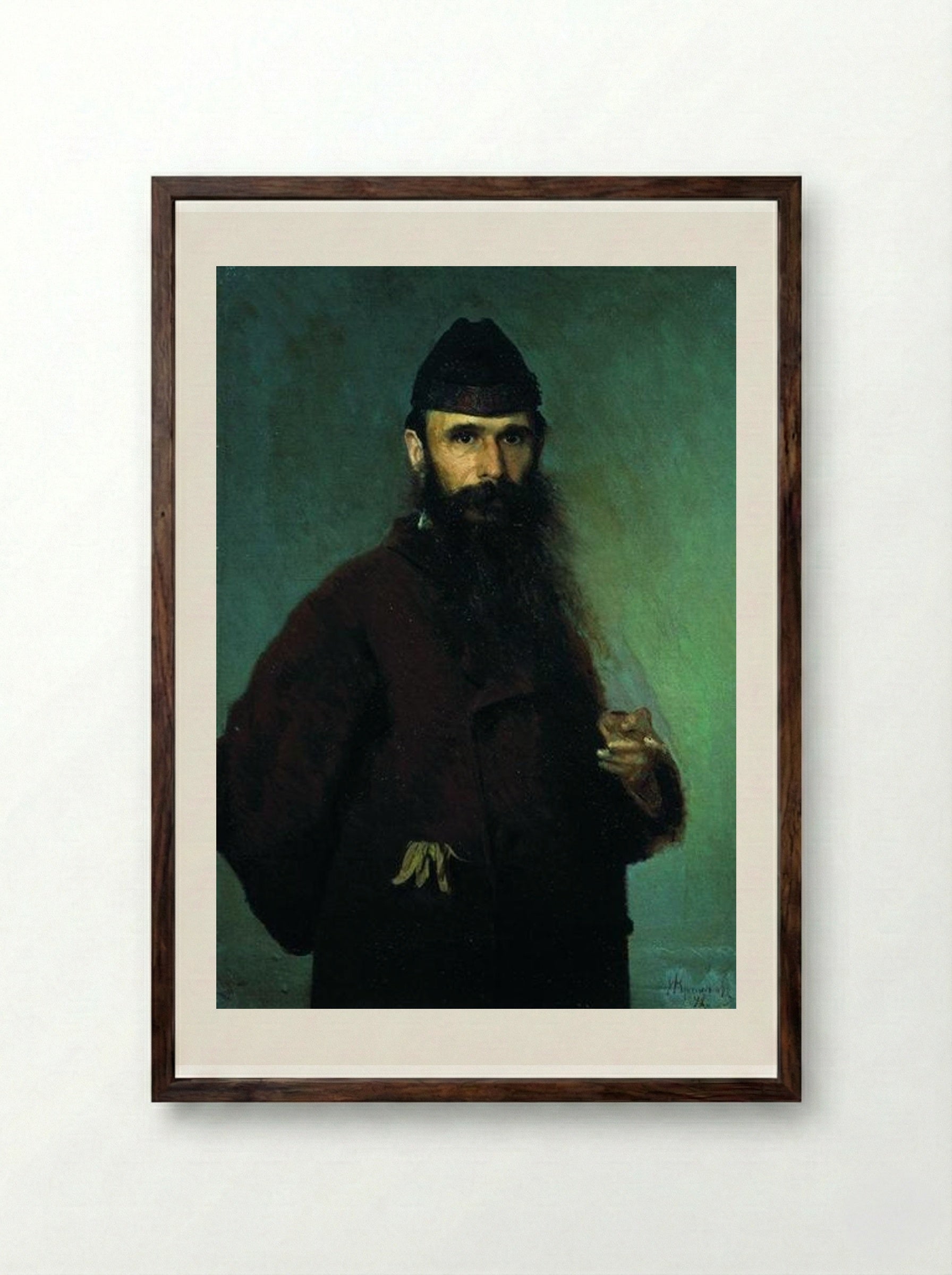 Portrait of the artist Alexander Dmitrievich Litovchenko - Ivan Kramskoy - Framed Print Dark Wood