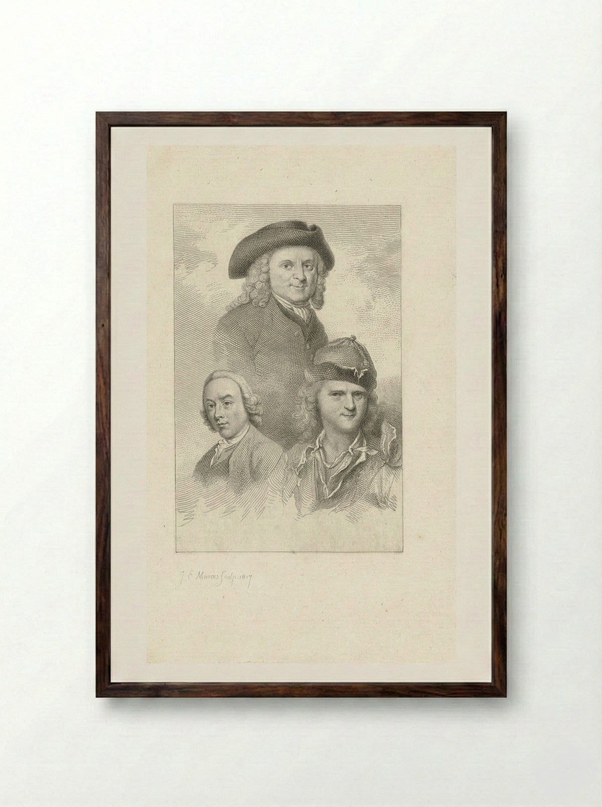 Portraits of Cornelis Pronk, Abraham de Haen, and Jan de Beijer - Jacob Ernst Marcus - Framed Print Dark Wood