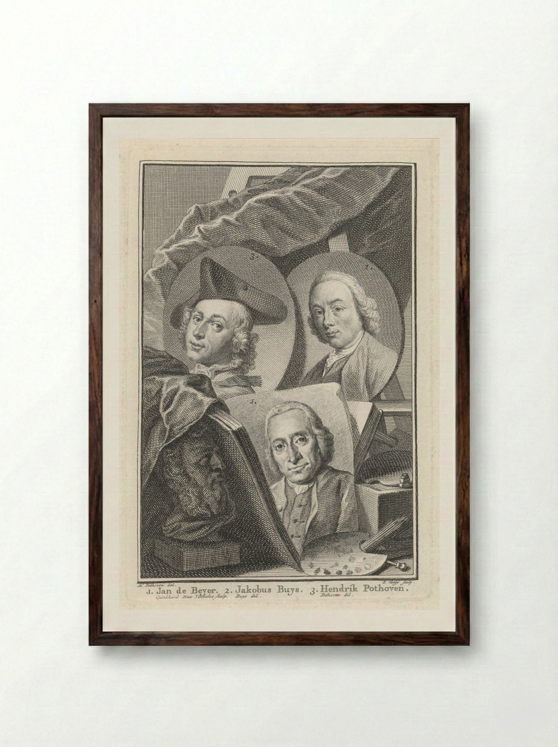 Portraits of Jan de Beyer, Jacobus Buys, and Hendrik Pothoven - Jacobus Buys - Framed Print Dark Wood