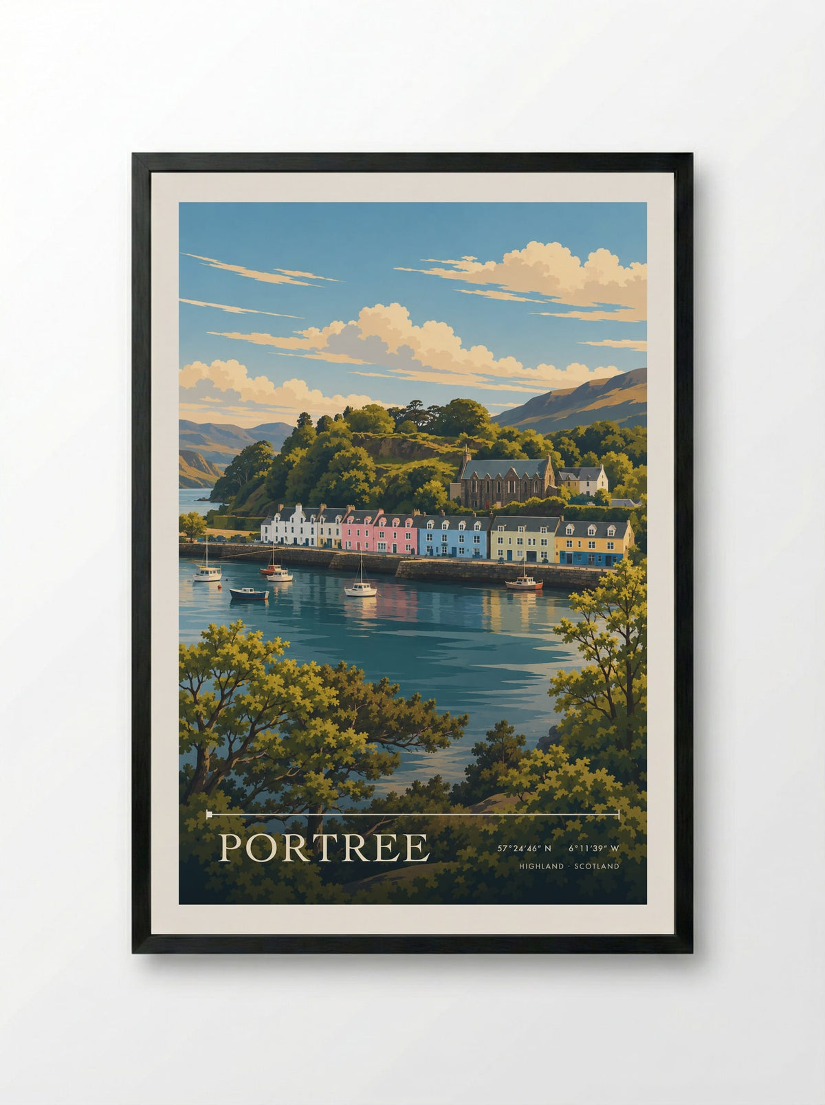 Portree, Highland | Travel Poster - Framed Print Black