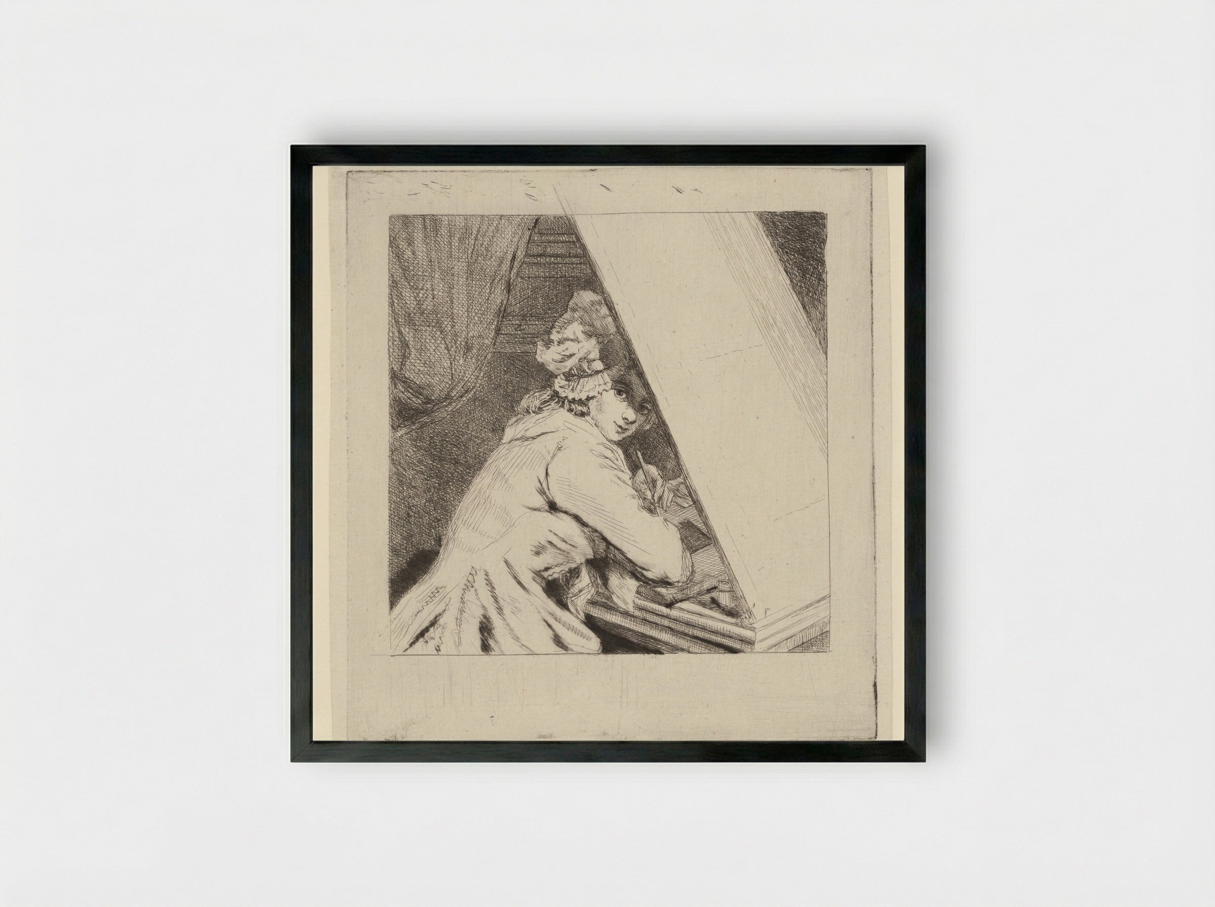 Portret Marie-Lambertine Coclers, bij bladvituur - Louis Bernard Coclers - Framed Print Black