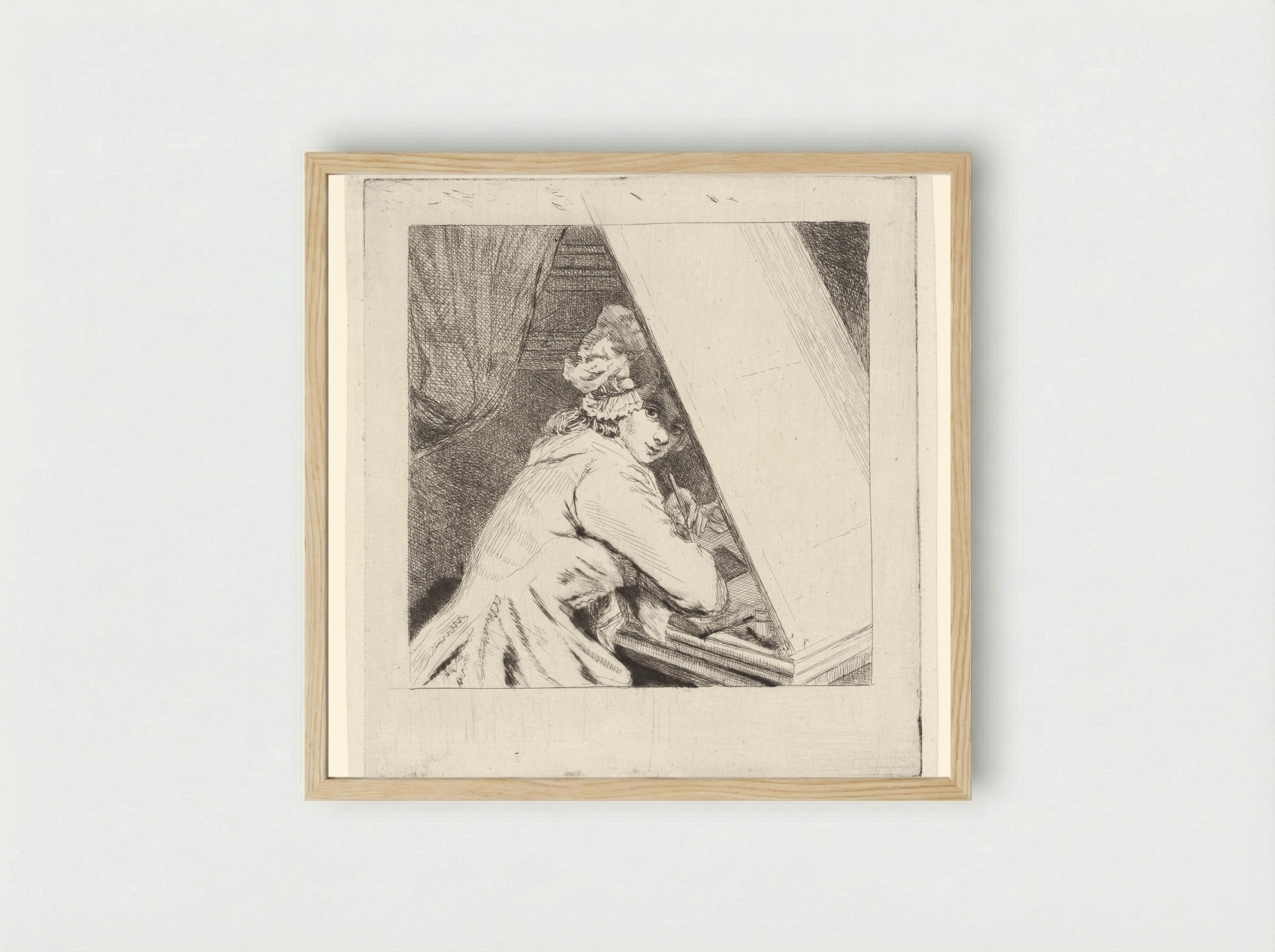 Portret Marie-Lambertine Coclers, bij bladvituur - Louis Bernard Coclers - Framed Print Wood