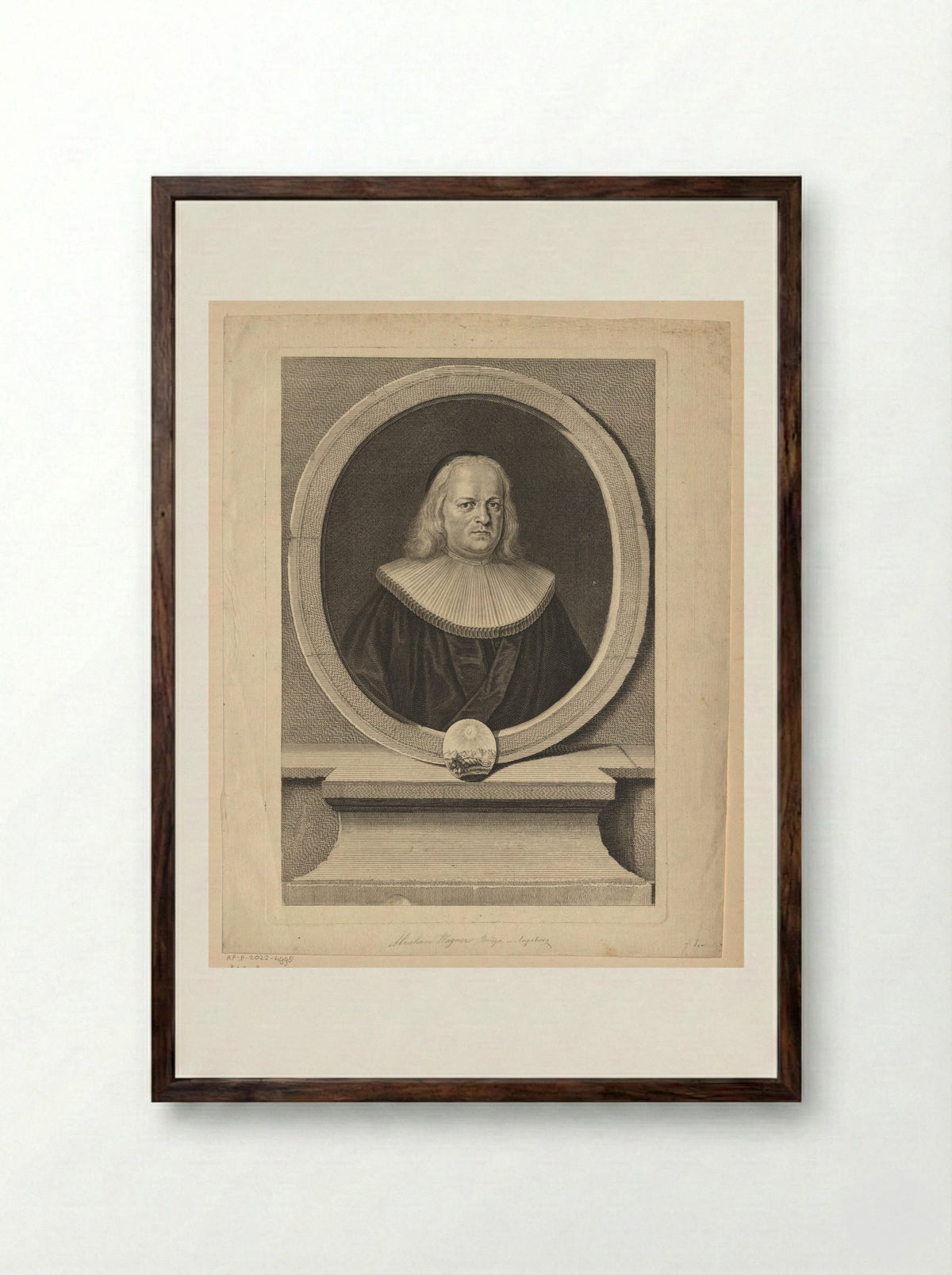 Portret van Abraham Wagner - Johann Balthasar Probst - Framed Print Dark Wood