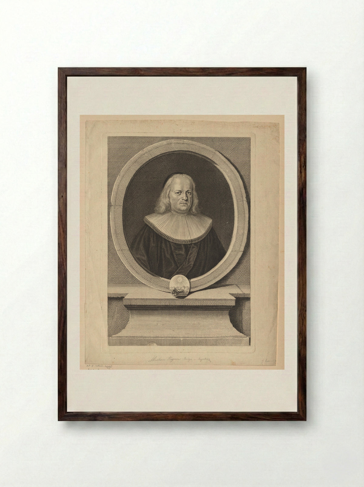 Portret van Abraham Wagner - Johann Balthasar Probst - Framed Print Dark Wood