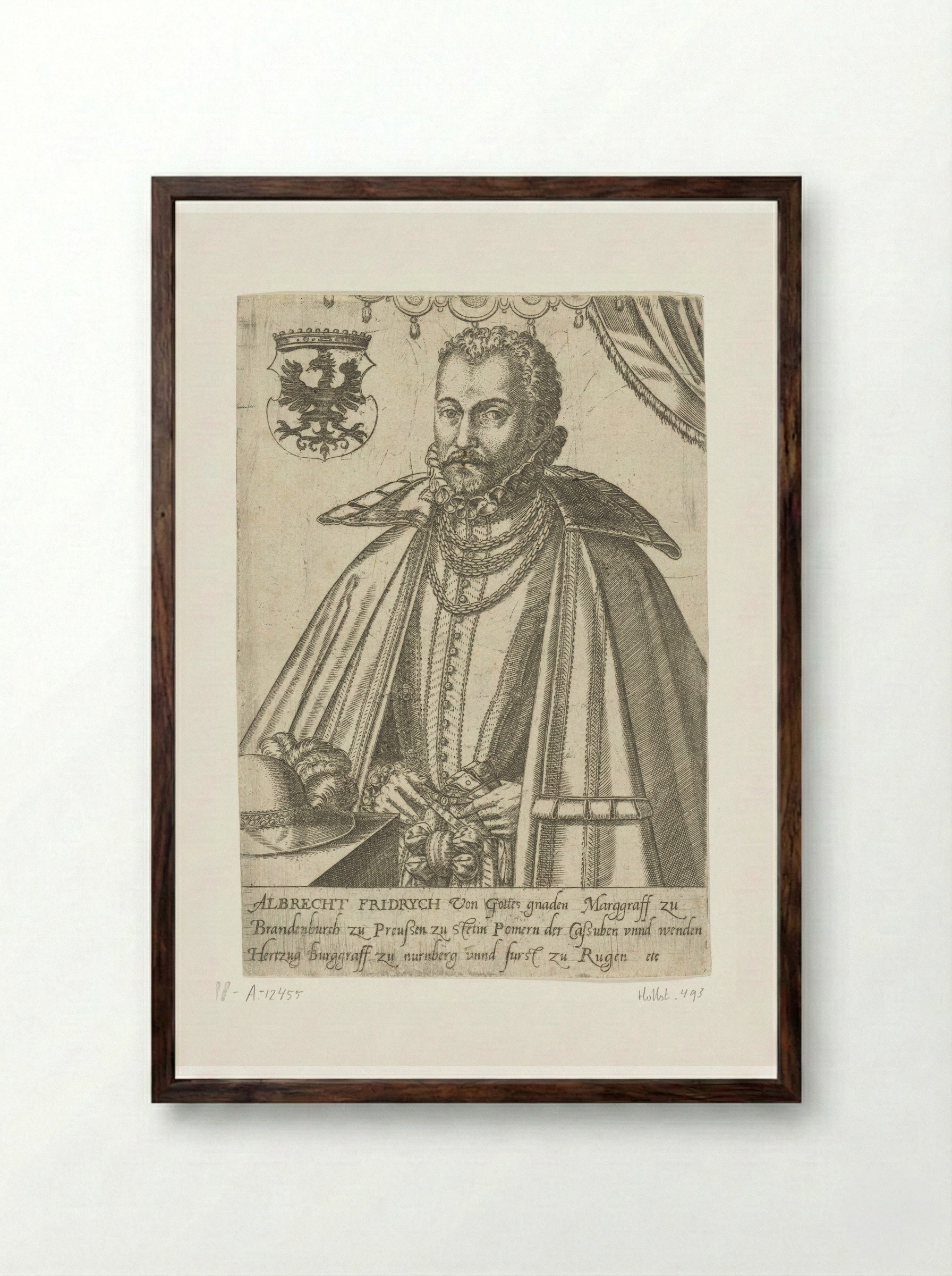 Portret van Albrecht Friedrich, Markgraaf van Brandenburg - Abraham de Bruyn - Framed Print Dark Wood