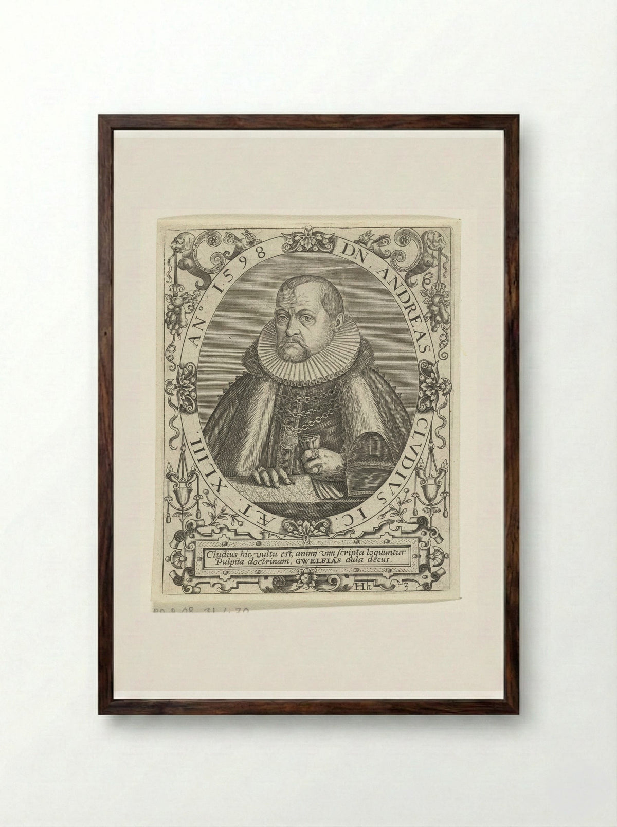 Portret van Andreas Cludius - Johann Theodor de Bry - Framed Print Dark Wood