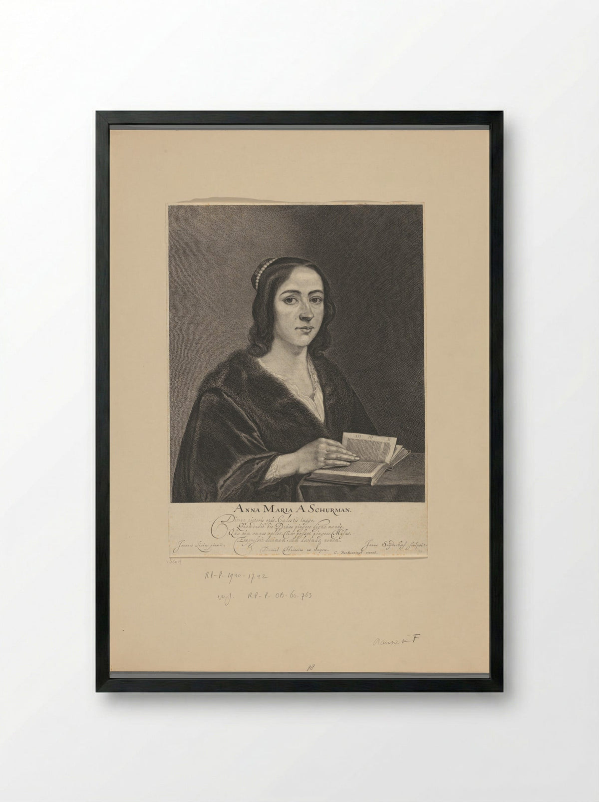Portret van Anna Maria van Schurman - Jonas Suyderhoef - Framed Print Black
