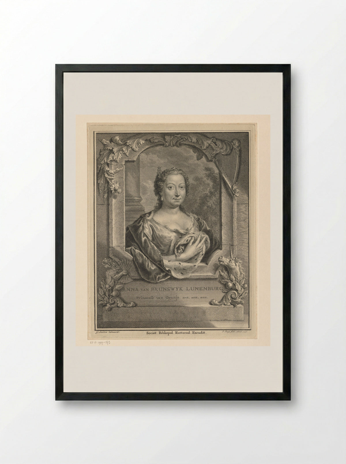 Portret van Anna van Hannover, prinses van Oranje-Nassau - Pieter Tanjé - Framed Print Black