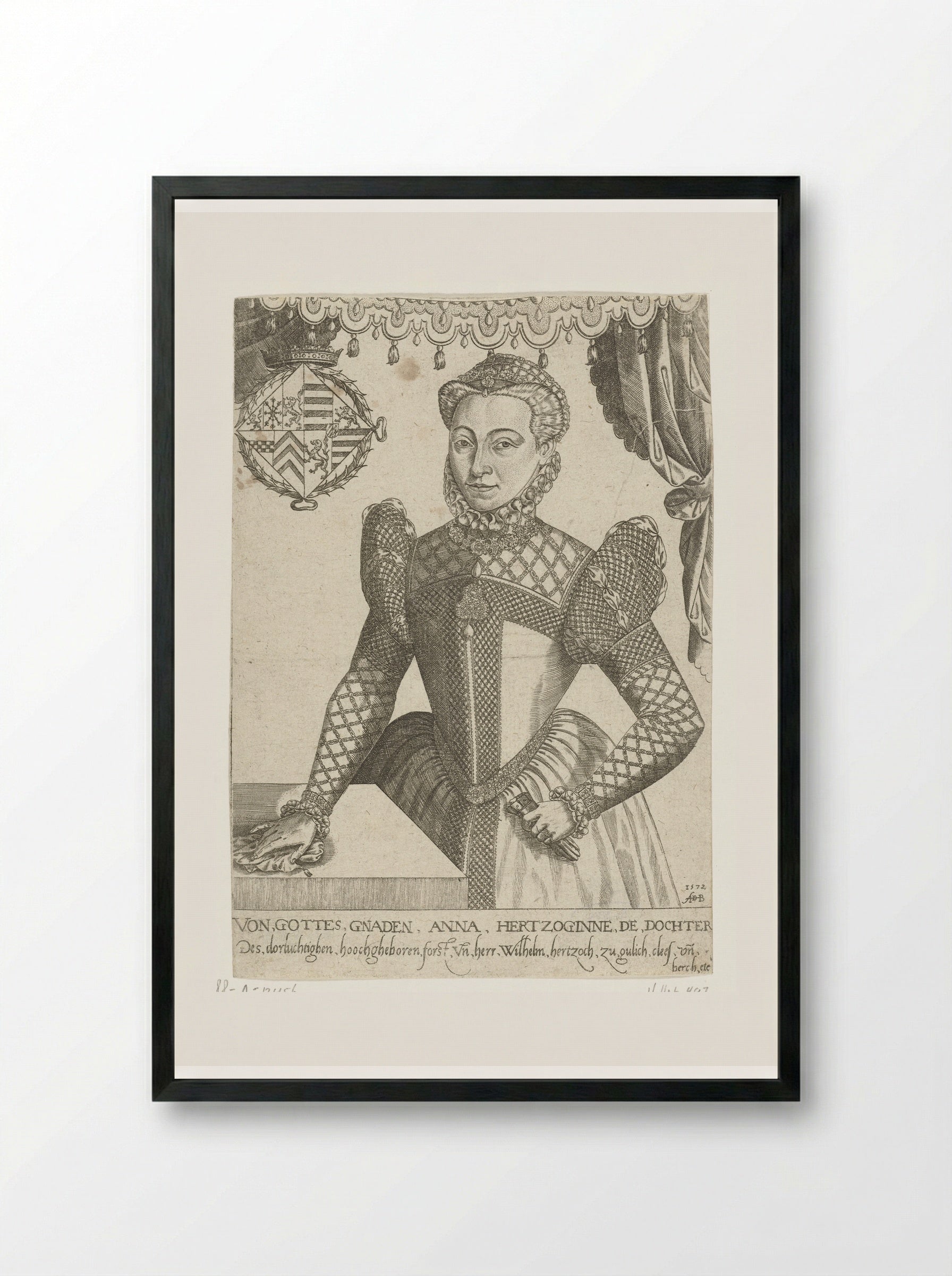 Portret van Anna van Kleef - Abraham de Bruyn - Framed Print Black