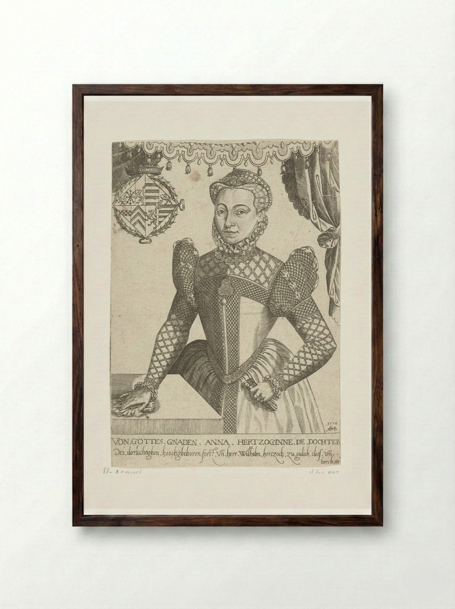 Portret van Anna van Kleef - Abraham de Bruyn - Framed Print Dark Wood