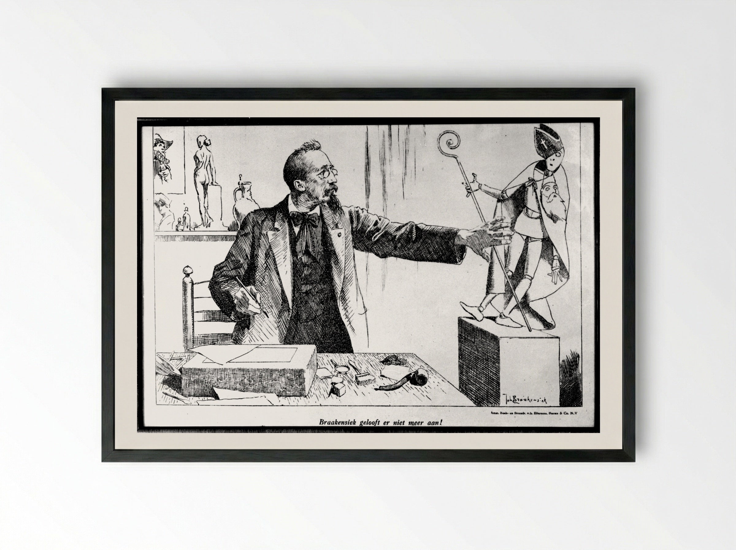 Portret van August Allebé - Johan Braakensiek - Framed Print Black