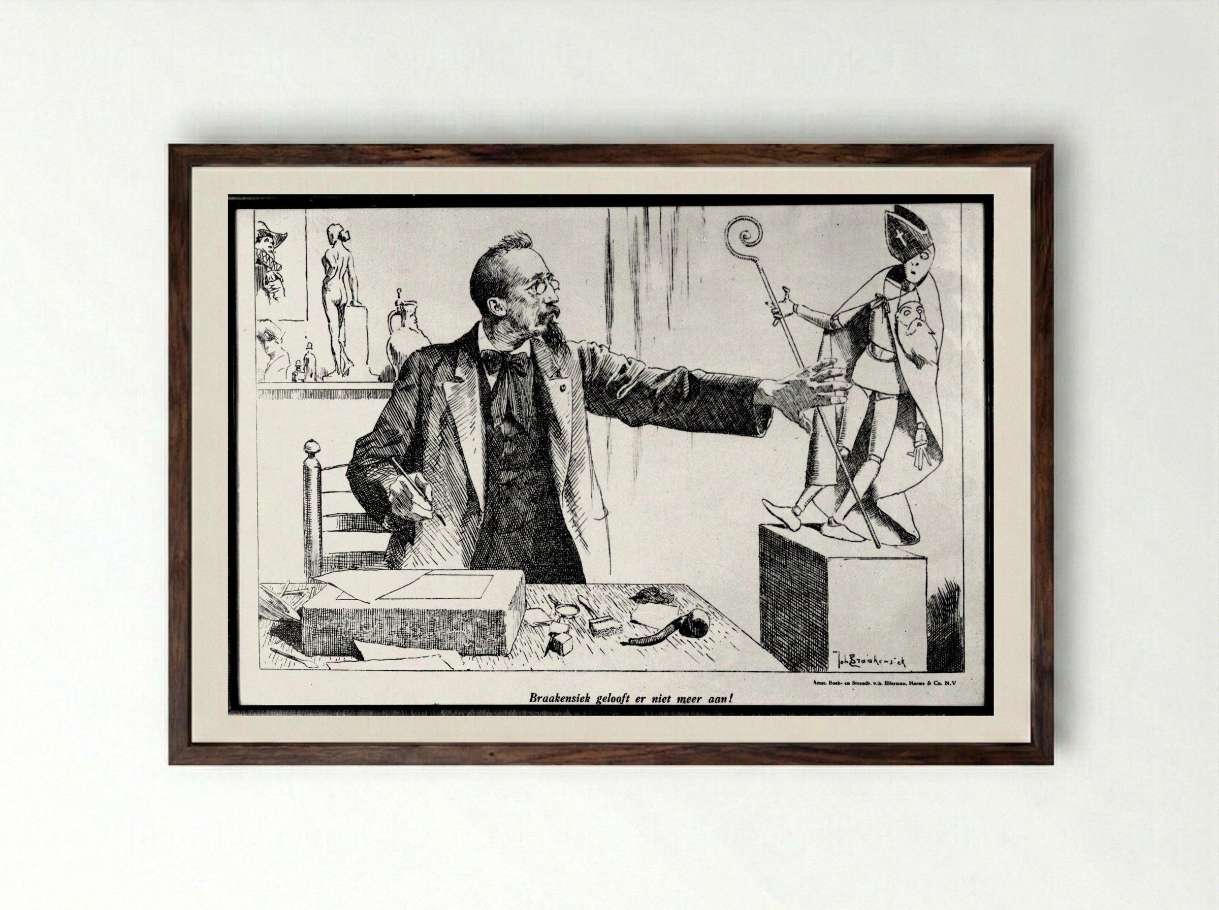 Portret van August Allebé - Johan Braakensiek - Framed Print Dark Wood