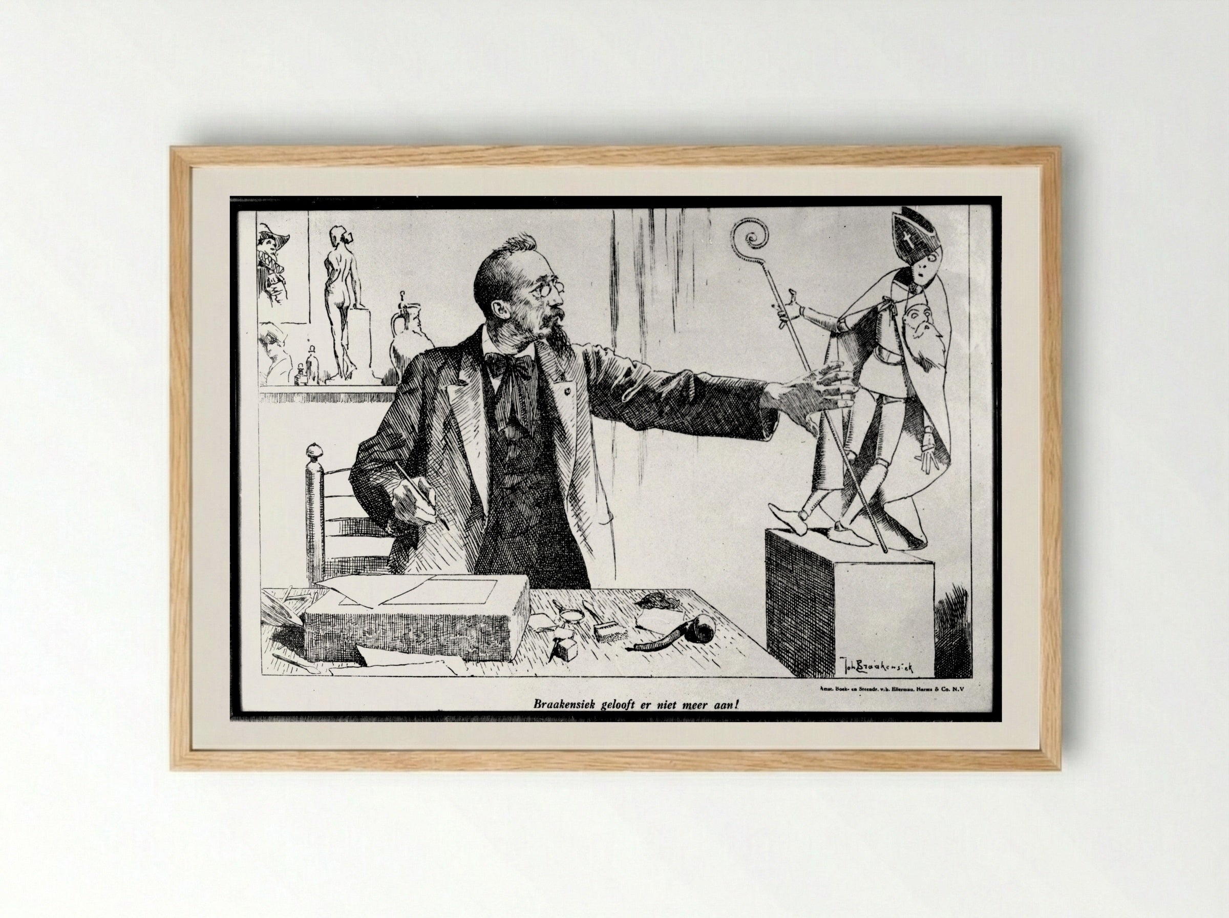 Portret van August Allebé - Johan Braakensiek - Framed Print Wood