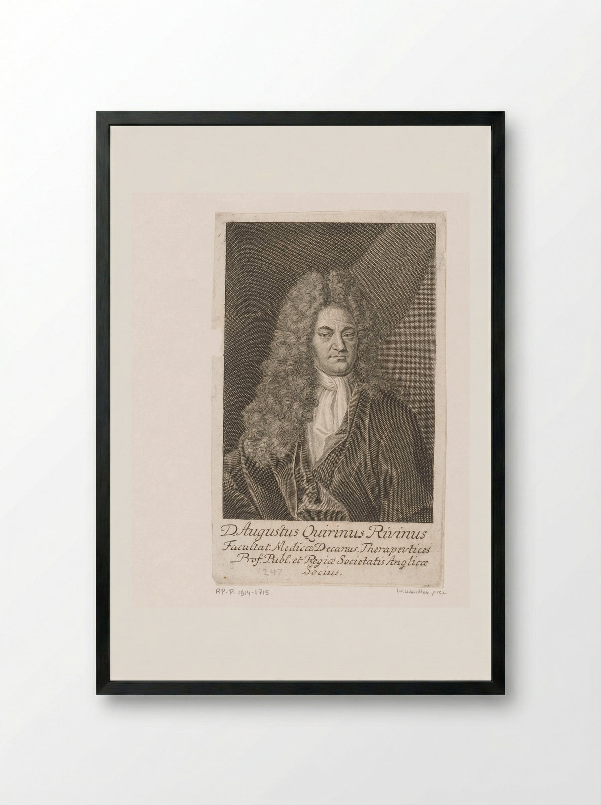 Portret van August Quirinus Rivinus - Martin Bernigeroth - Framed Print Black
