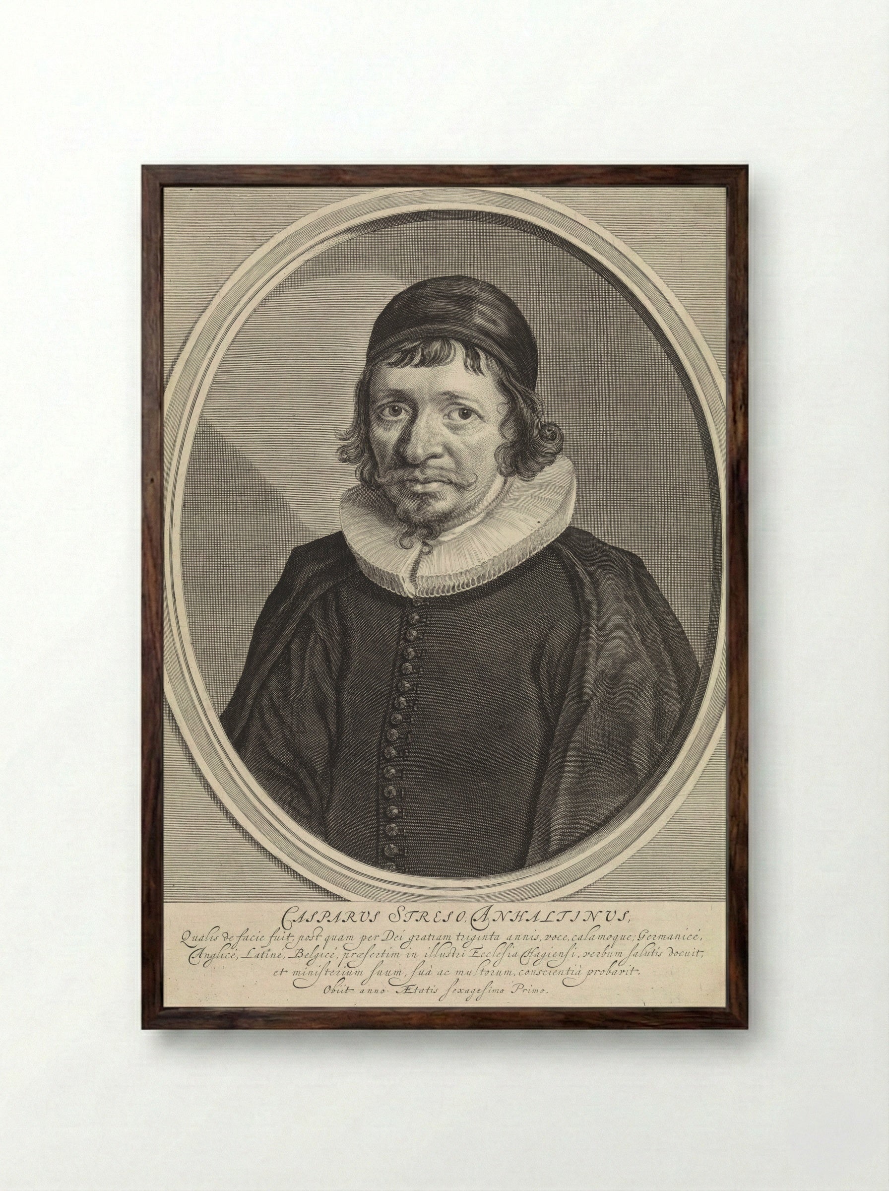 Portret van Caspar Streso - Theodor Matham - Framed Print Dark Wood