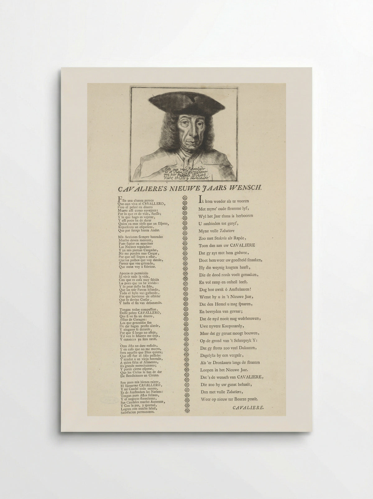 Portret van Cavallero met een nieuwjaarswens - Reinier Vinkeles (I) - Poster