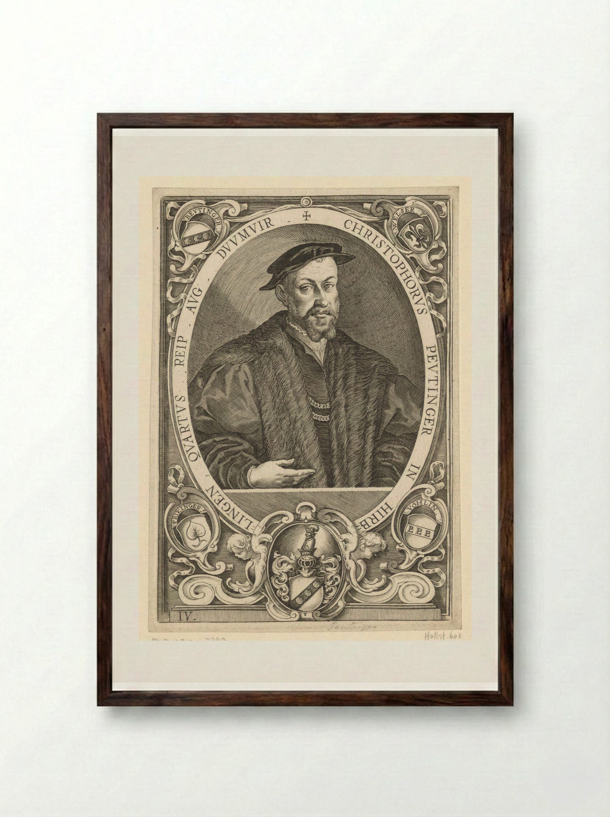 Portret van Christopher Peutinger - Lucas Kilian - Framed Print Dark Wood