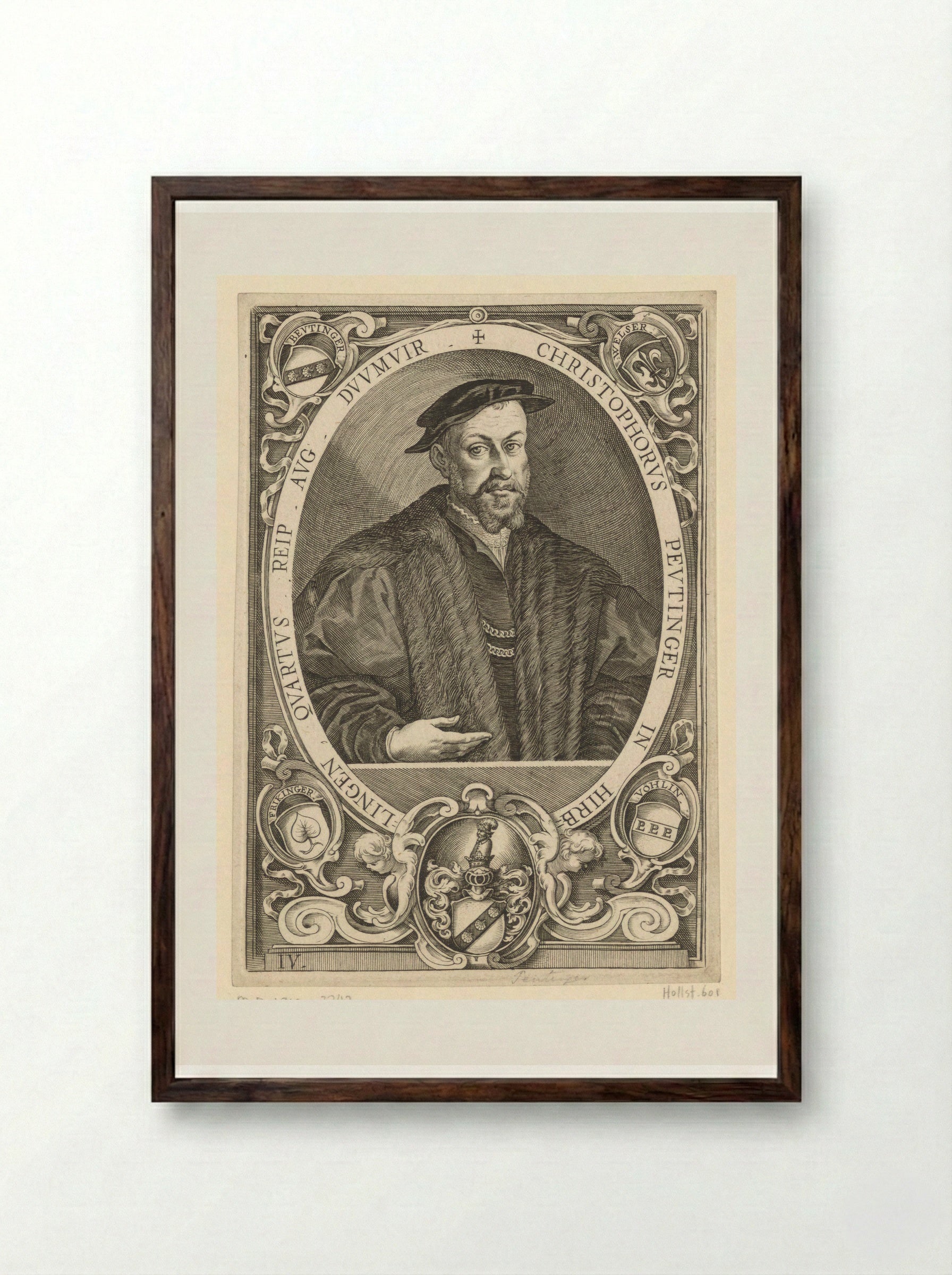 Portret van Christopher Peutinger - Lucas Kilian - Framed Print Dark Wood