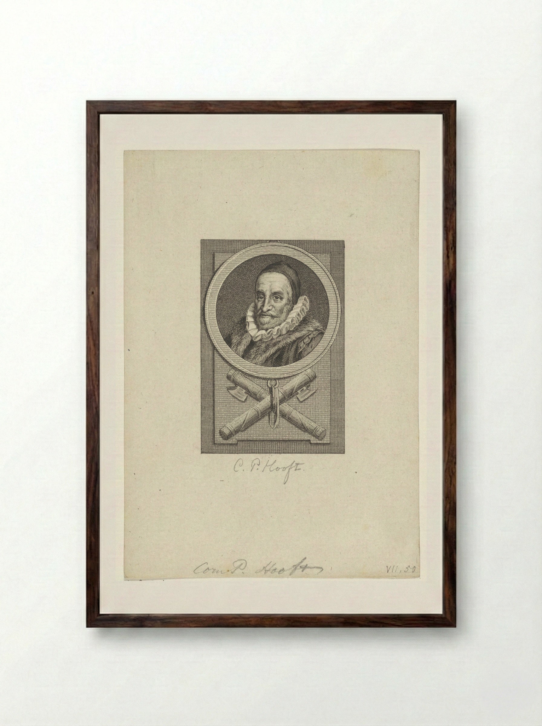 Portret van Cornelis Pietersz. Hooft - Reinier Vinkeles (I) - Framed Print Dark Wood