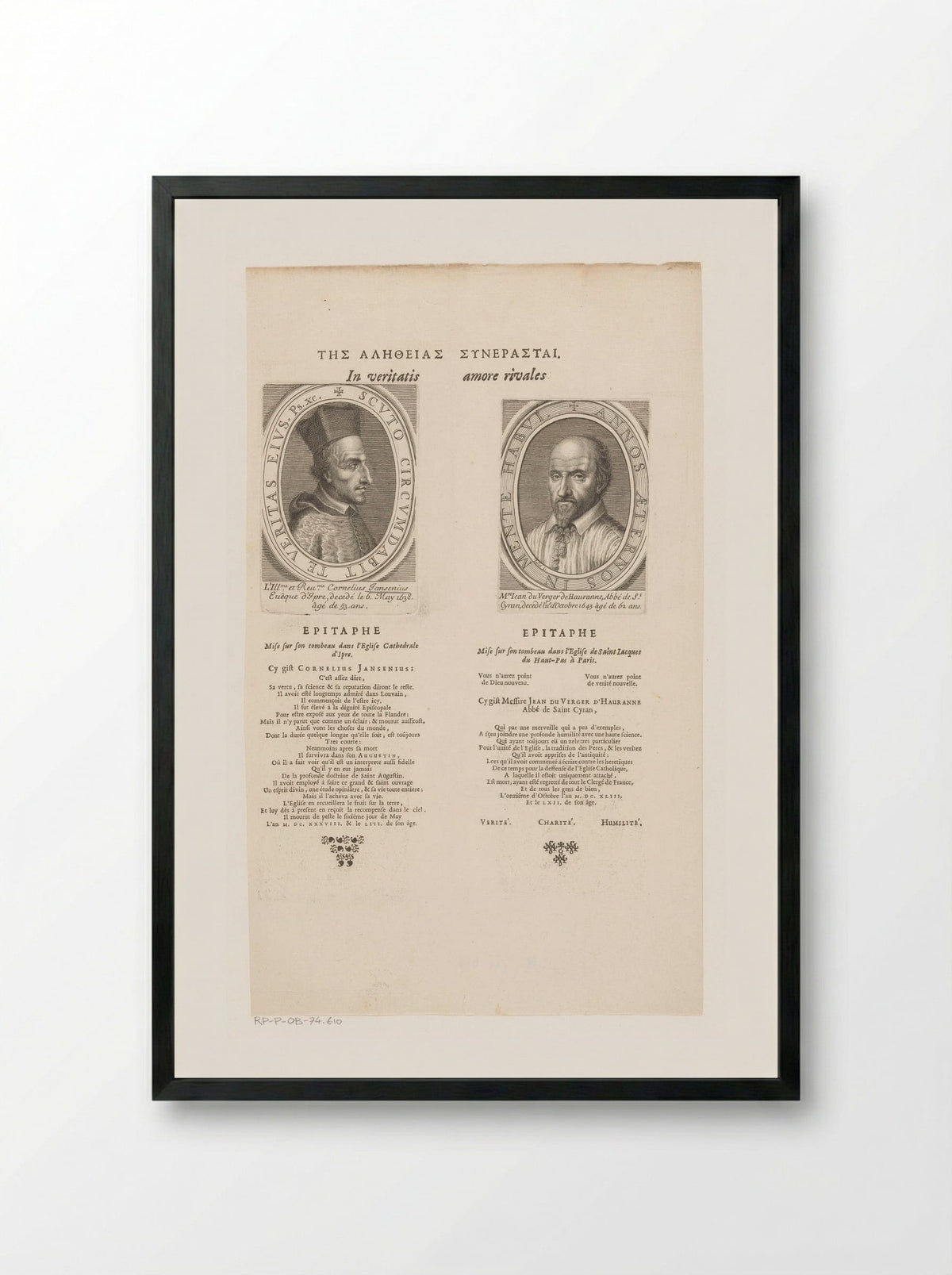 Portret van Cornelius Jansenius en portret van Jean Duvergier de Hauranne - Guillaume Vallet - Framed Print Black