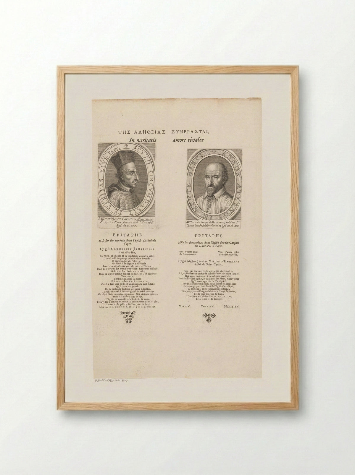 Portret van Cornelius Jansenius en portret van Jean Duvergier de Hauranne - Guillaume Vallet - Framed Print Wood