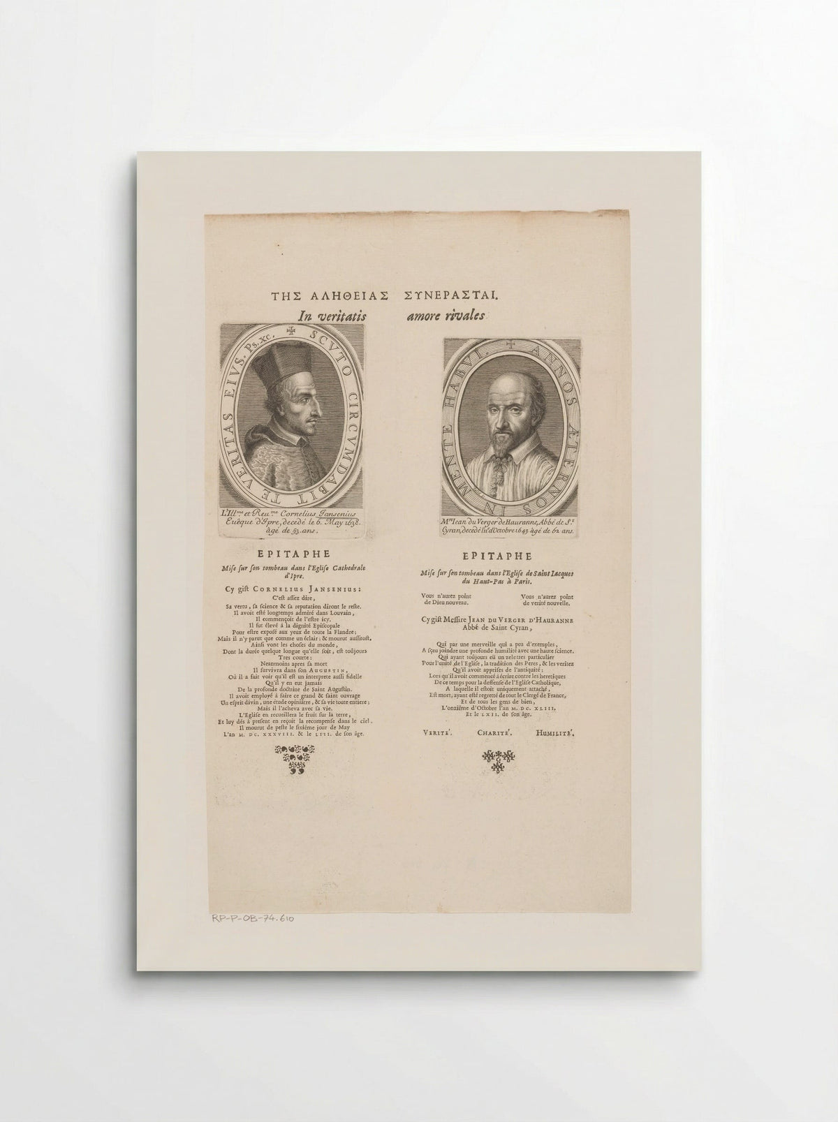 Portret van Cornelius Jansenius en portret van Jean Duvergier de Hauranne - Guillaume Vallet - Poster