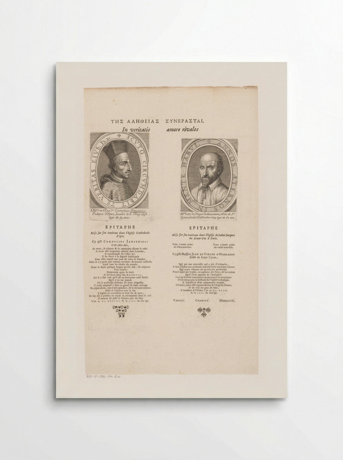 Portret van Cornelius Jansenius en portret van Jean Duvergier de Hauranne - Guillaume Vallet - Poster