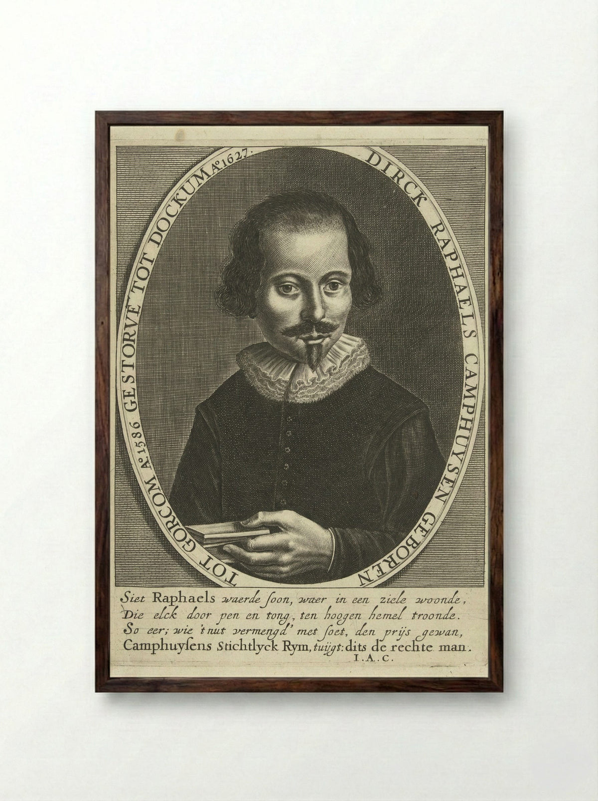 Portret van Dirck Rafaelsz. Camphuysen - Cornelis Koning - Framed Print Dark Wood