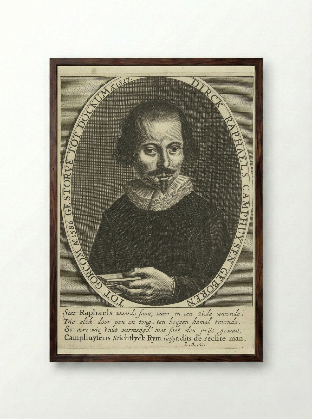 Portret van Dirck Rafaelsz. Camphuysen - Cornelis Koning - Framed Print Dark Wood