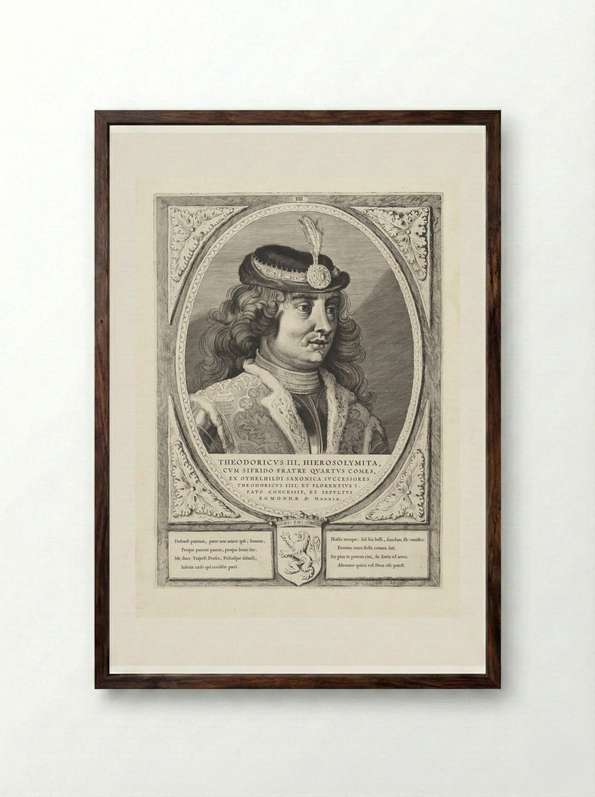 Portret van Dirk III, graaf van Holland - Cornelis Visscher (II) - Framed Print Dark Wood