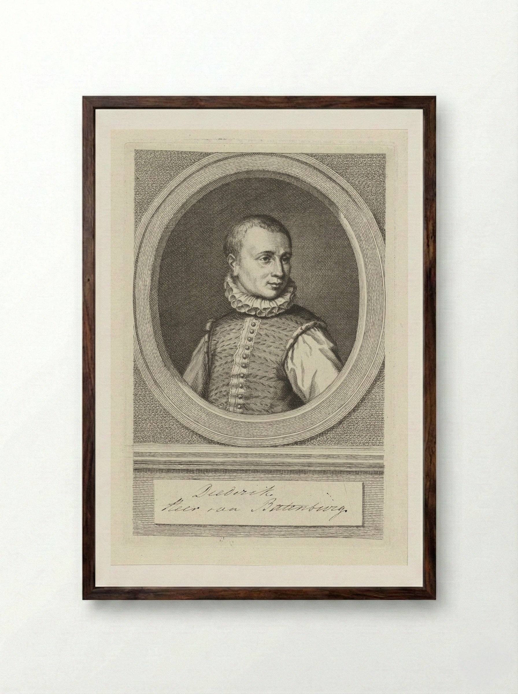 Portret van Dirk van Bronckhorst en Batenburg - Jacob Houbraken - Framed Print Dark Wood