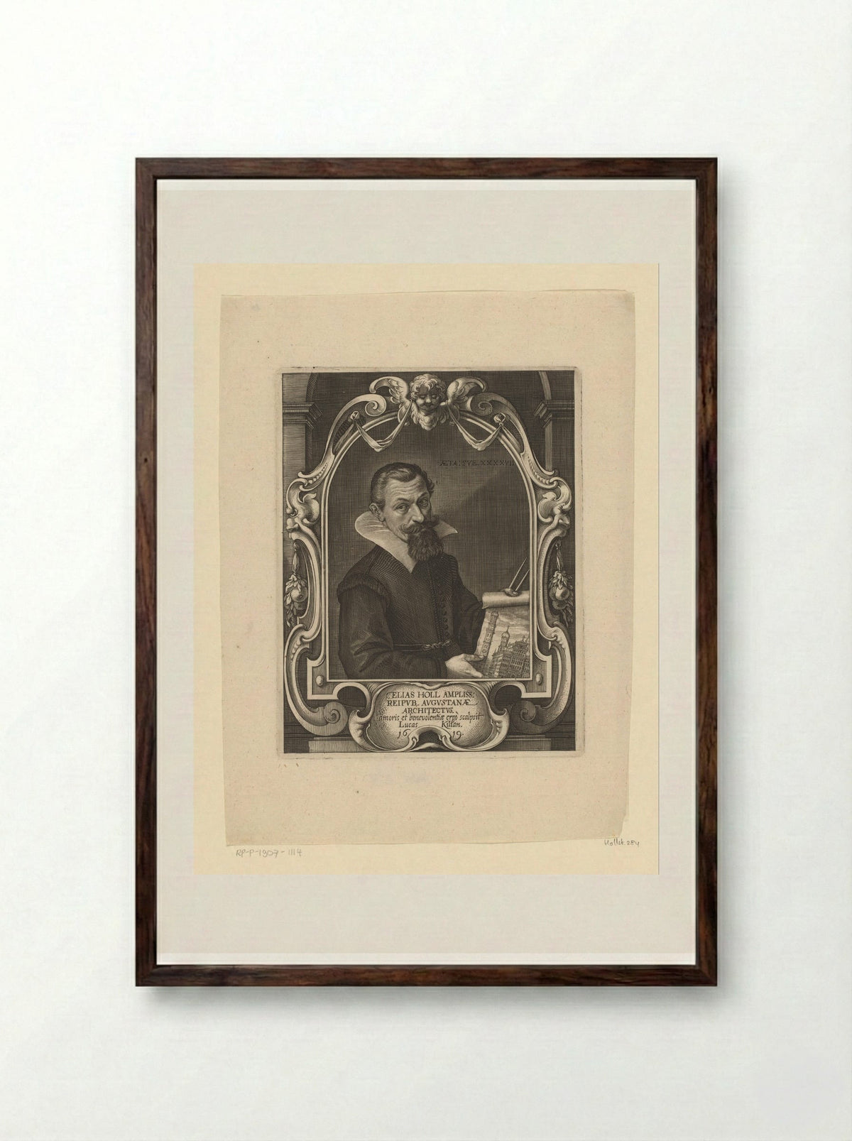 Portret van Elias Holl op 47-jarige leeftijd - Lucas Kilian - Framed Print Dark Wood