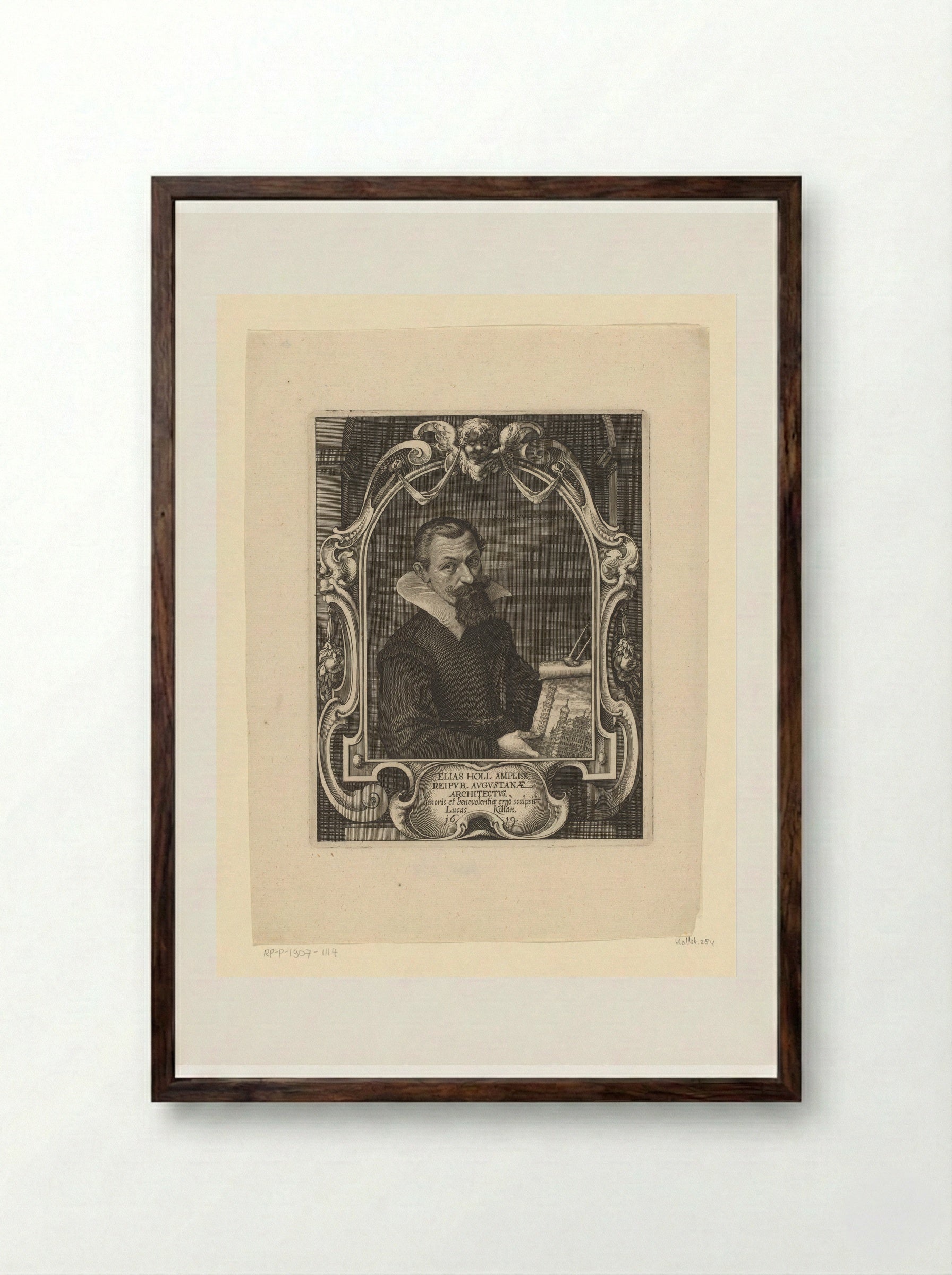 Portret van Elias Holl op 47-jarige leeftijd - Lucas Kilian - Framed Print Dark Wood