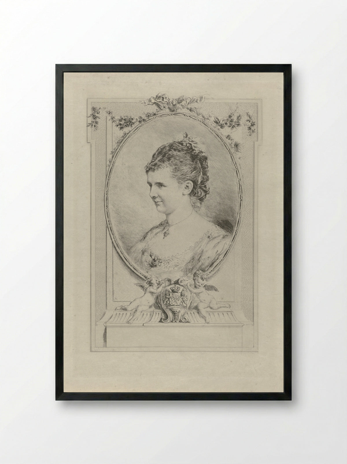 Portret van Emma, koningin-regentes der Nederlanden - Tiburce de Mare - Framed Print Black