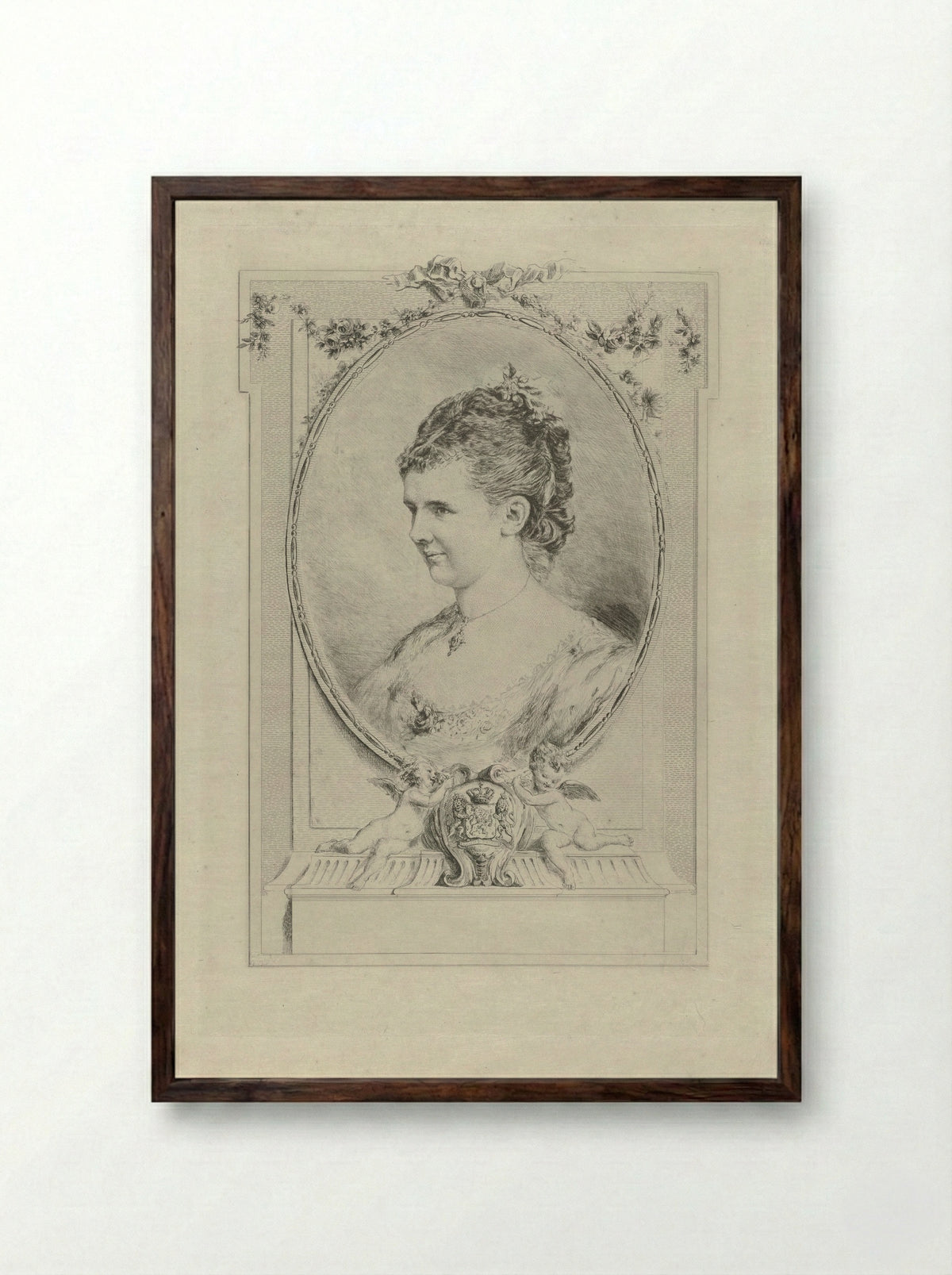 Portret van Emma, koningin-regentes der Nederlanden - Tiburce de Mare - Framed Print Dark Wood